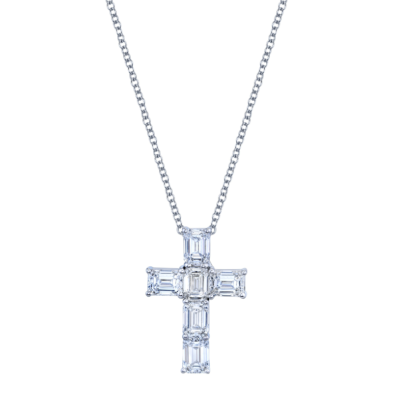 Emerald Cut Diamond Cross Pendant