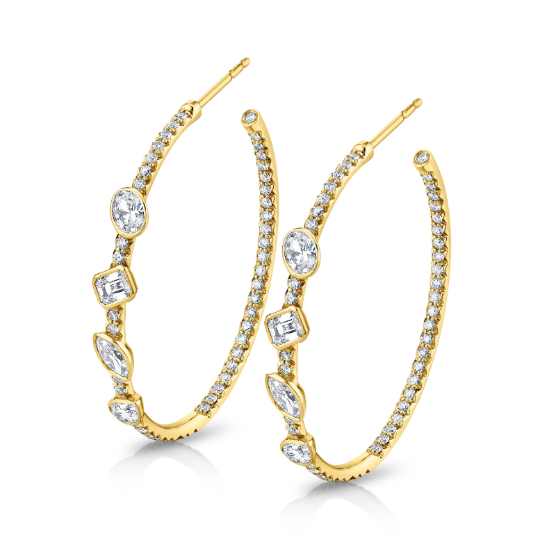 Hoop Earrings with Fancy Shape Diamonds