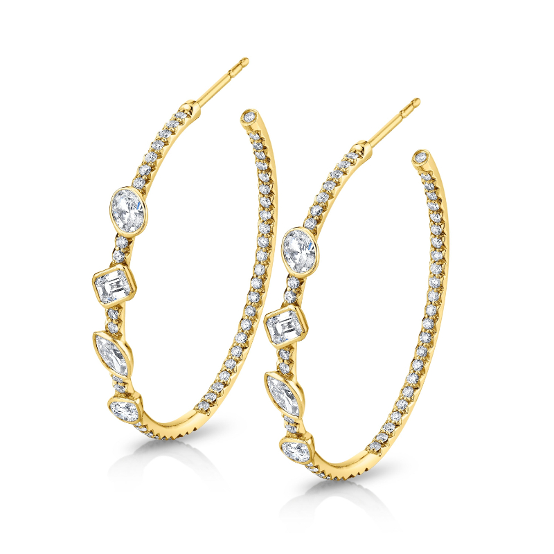Hoop Earrings with Fancy Shape Diamonds
