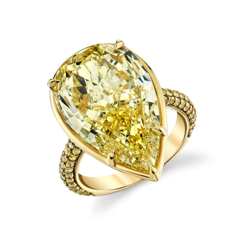 15.12 Carat Pear Shape Fancy Light Yellow Diamond Ring