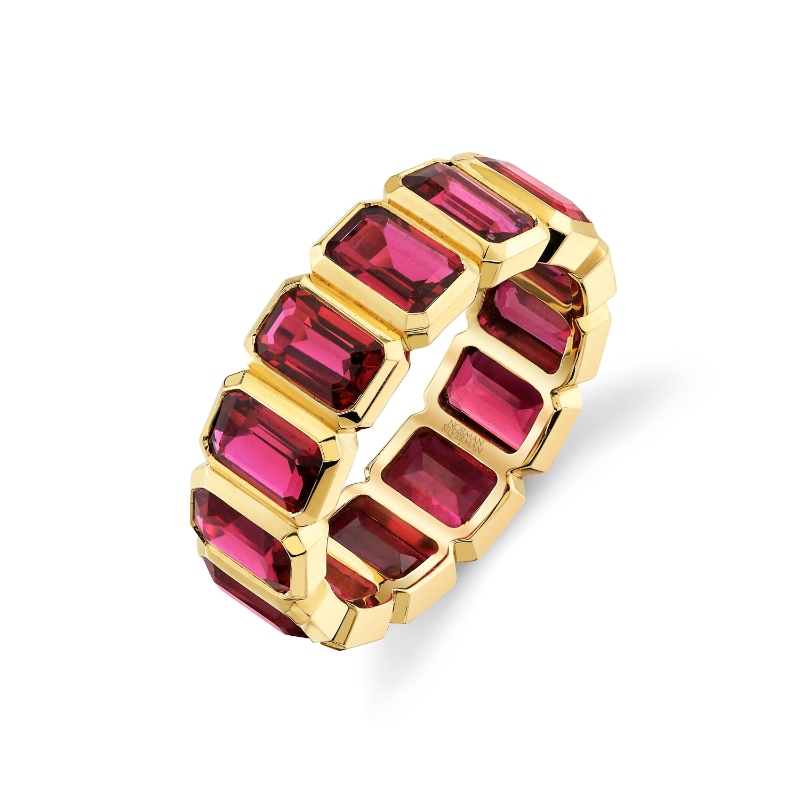 18k Yellow Gold Emerald Cut Ruby Eternity Band - F21247