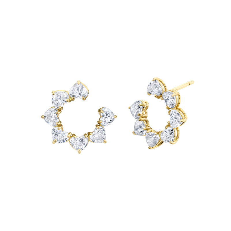 Heart Shape Diamonds Open Ended Earrings in 18k Yellow Gold