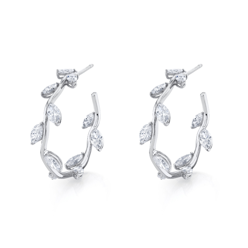 Marquise Shape and Round Brilliant Vine Hoop Earring