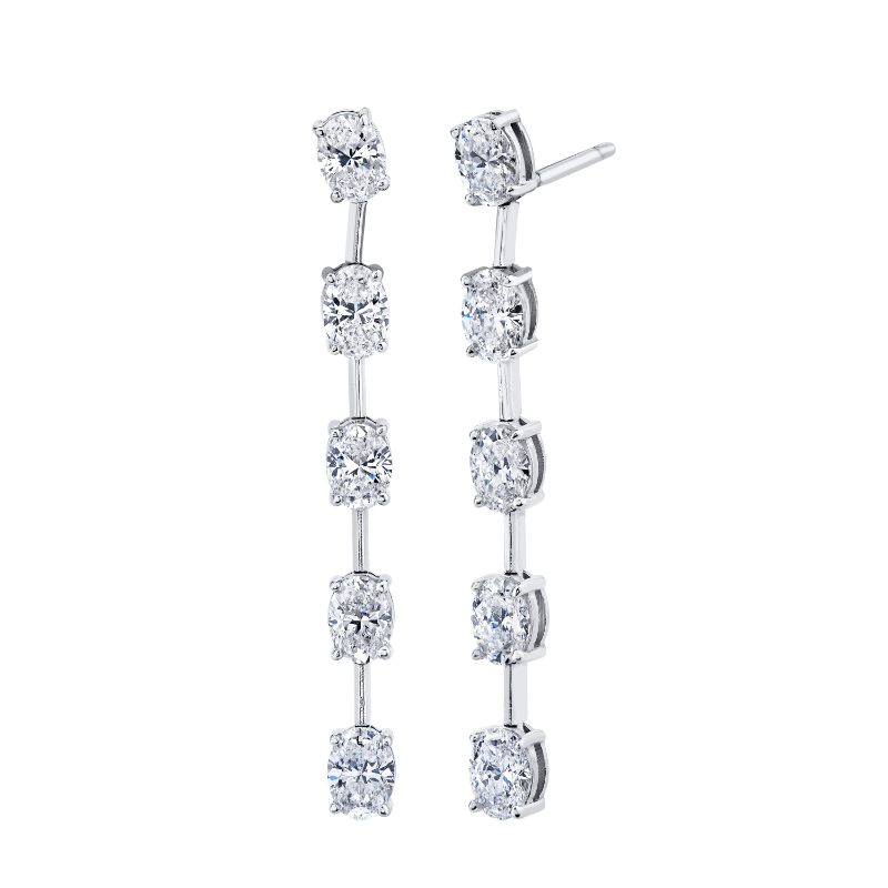 Linear Dangle Earrings with Oval Cut Diamonds