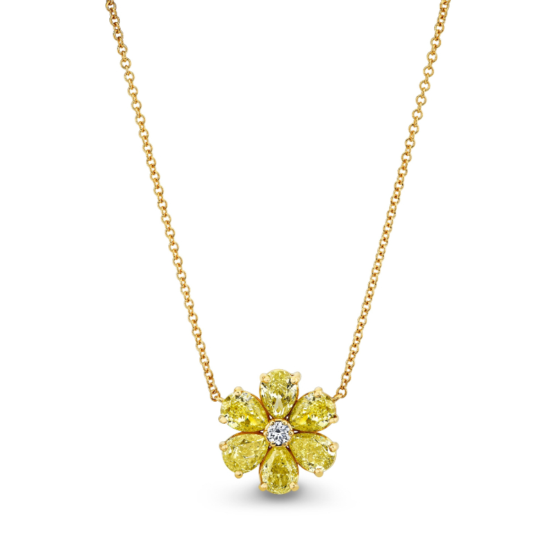 Fancy Yellow Diamond Flower Pendant