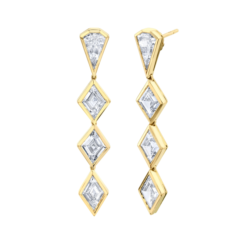 Lozenge cut Diamond Dangle Earrings in 18K Yellow Gold