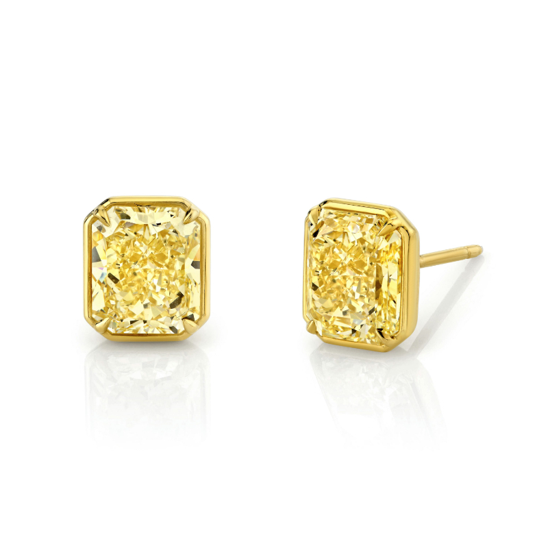 Fancy Yellow Radiant Cut Diamond Studs