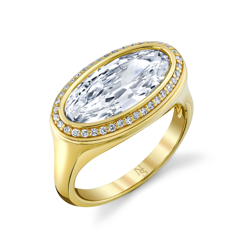 East West Oval Cut Diamond Halo Ring