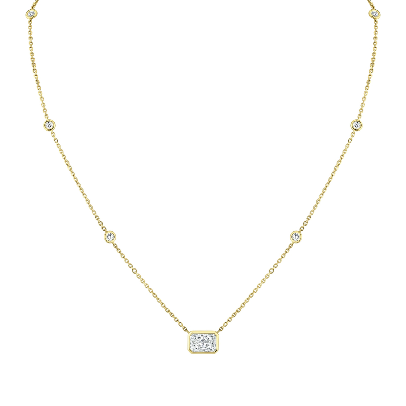 Diamond Station Pendant with Radiant Cut Center Stone