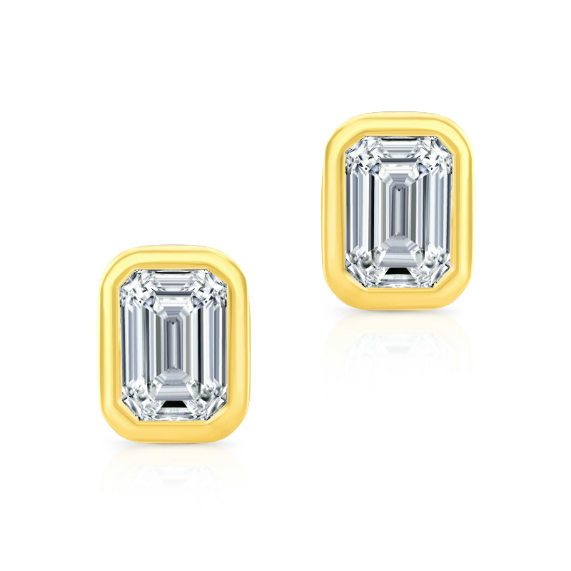 Emerald Cut Diamond Bezel Studs