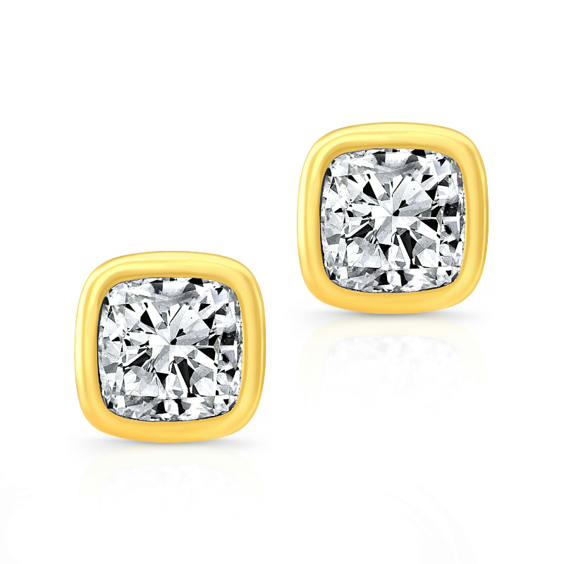 Cushion Cut Diamond Bezel Studs