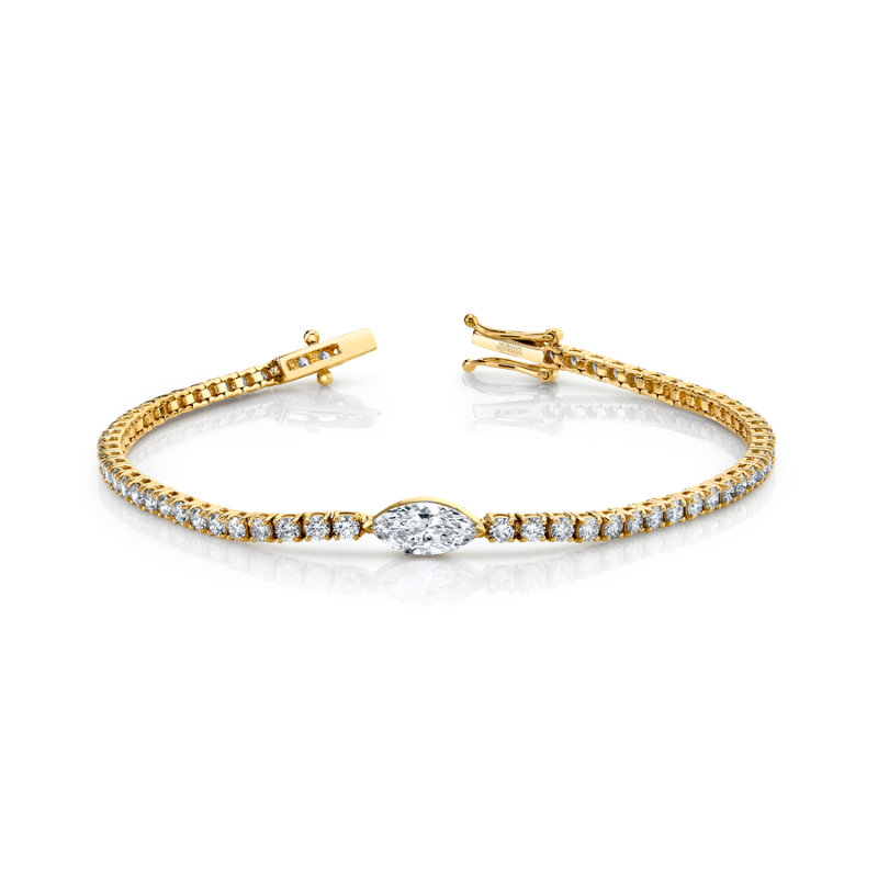3.53 Carat 18k Yellow Gold Marquise Shape Straight Line Bracelet