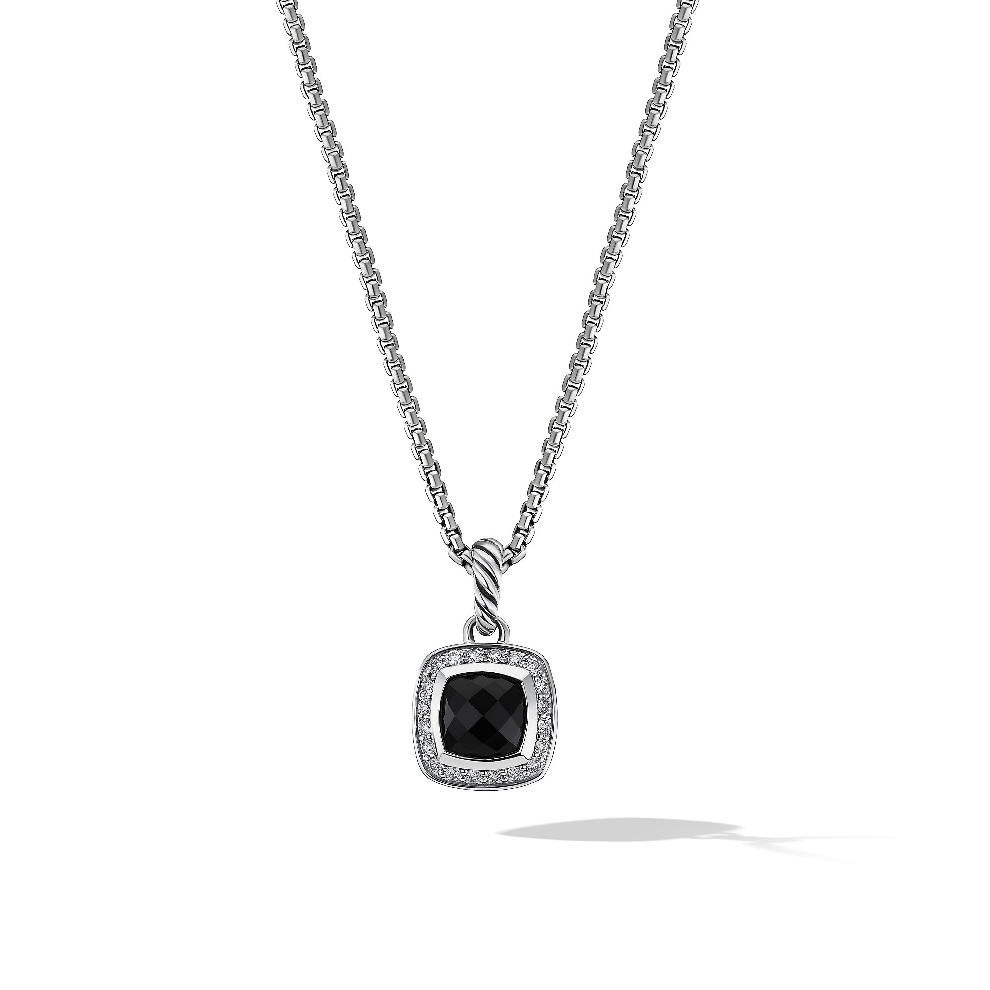 Petite Albion® Pendant Necklace in Sterling Silver with Black Onyx and Pave Diamonds