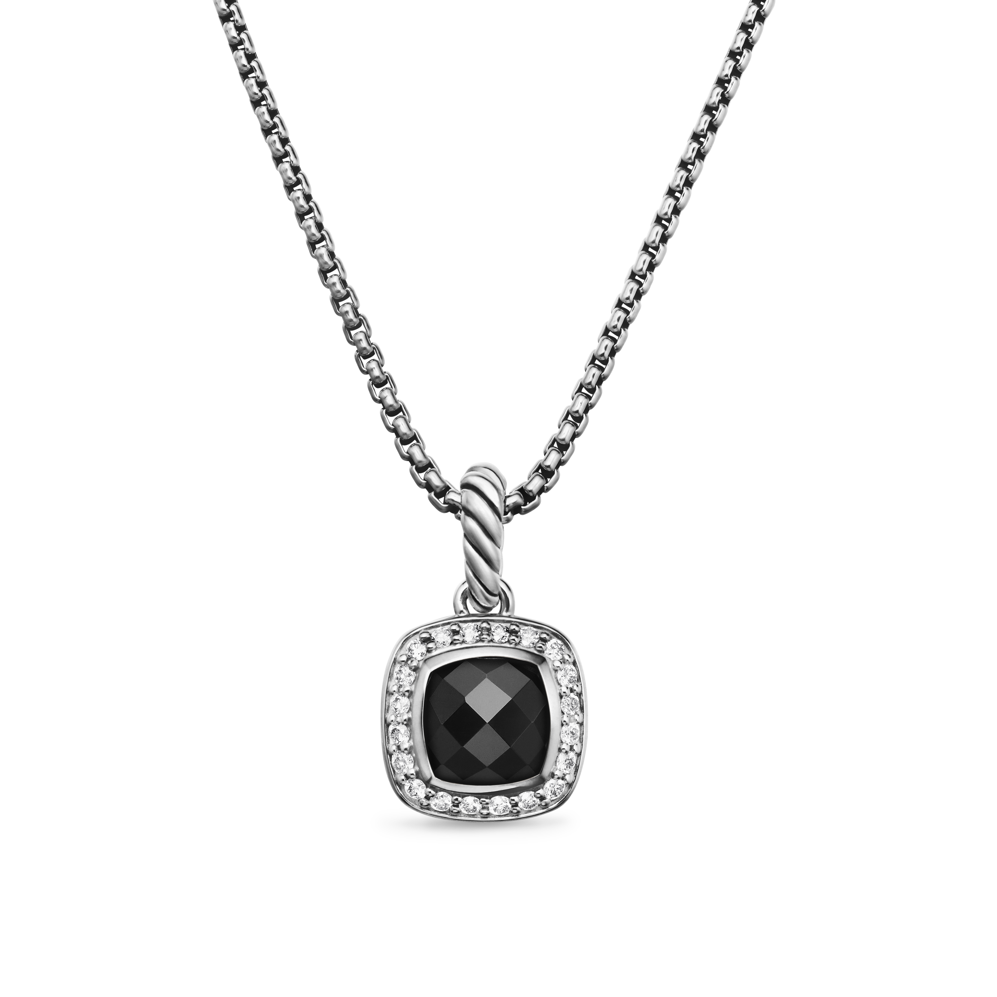 Petite Albion® Pendant Necklace in Sterling Silver with Black Onyx and Diamonds, 7mm