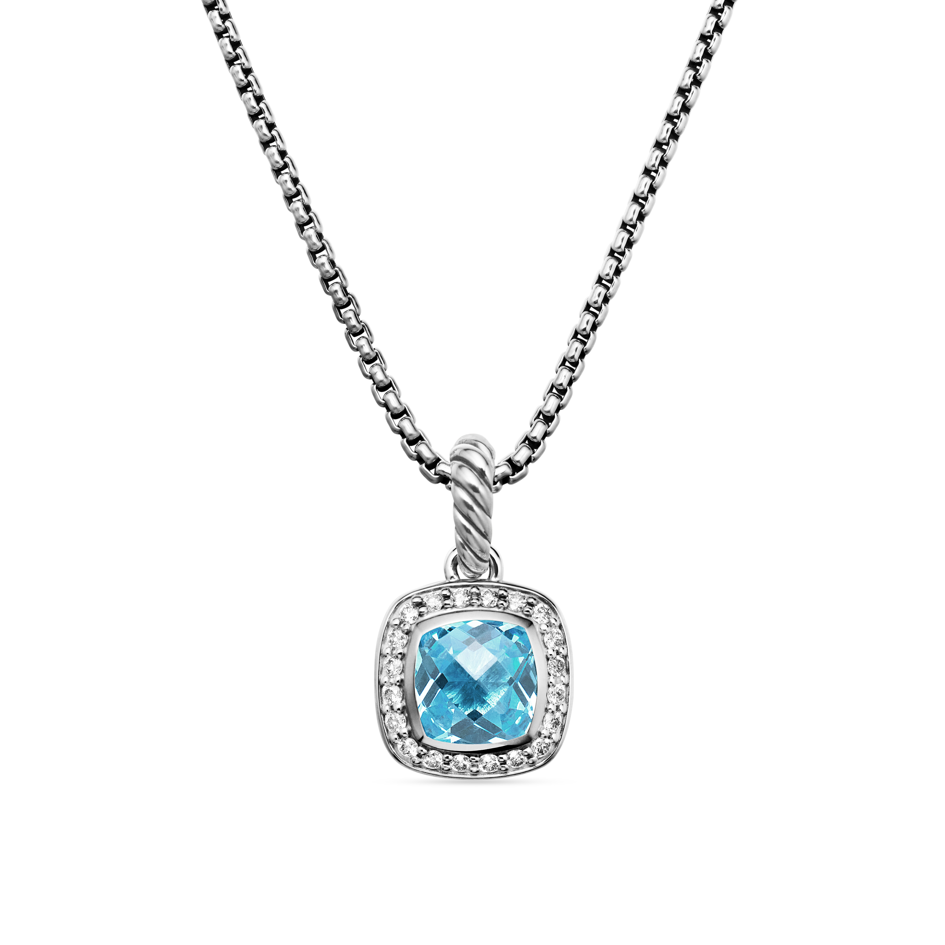 Petite Albion® Pendant Necklace in Sterling Silver with Blue Topaz and Diamonds, 7mm