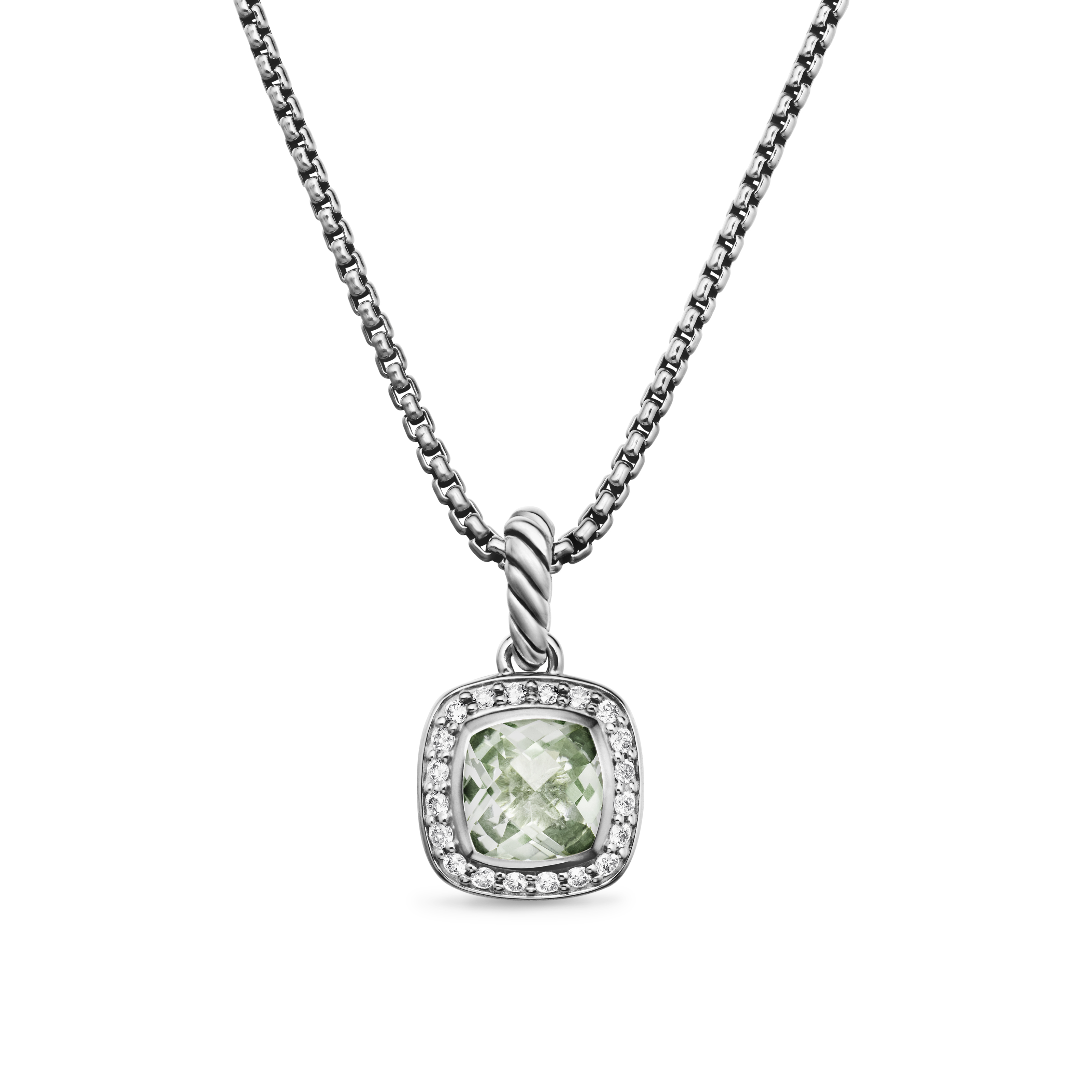 Petite Albion® Pendant Necklace in Sterling Silver with Prasiolite and Diamonds, 7mm