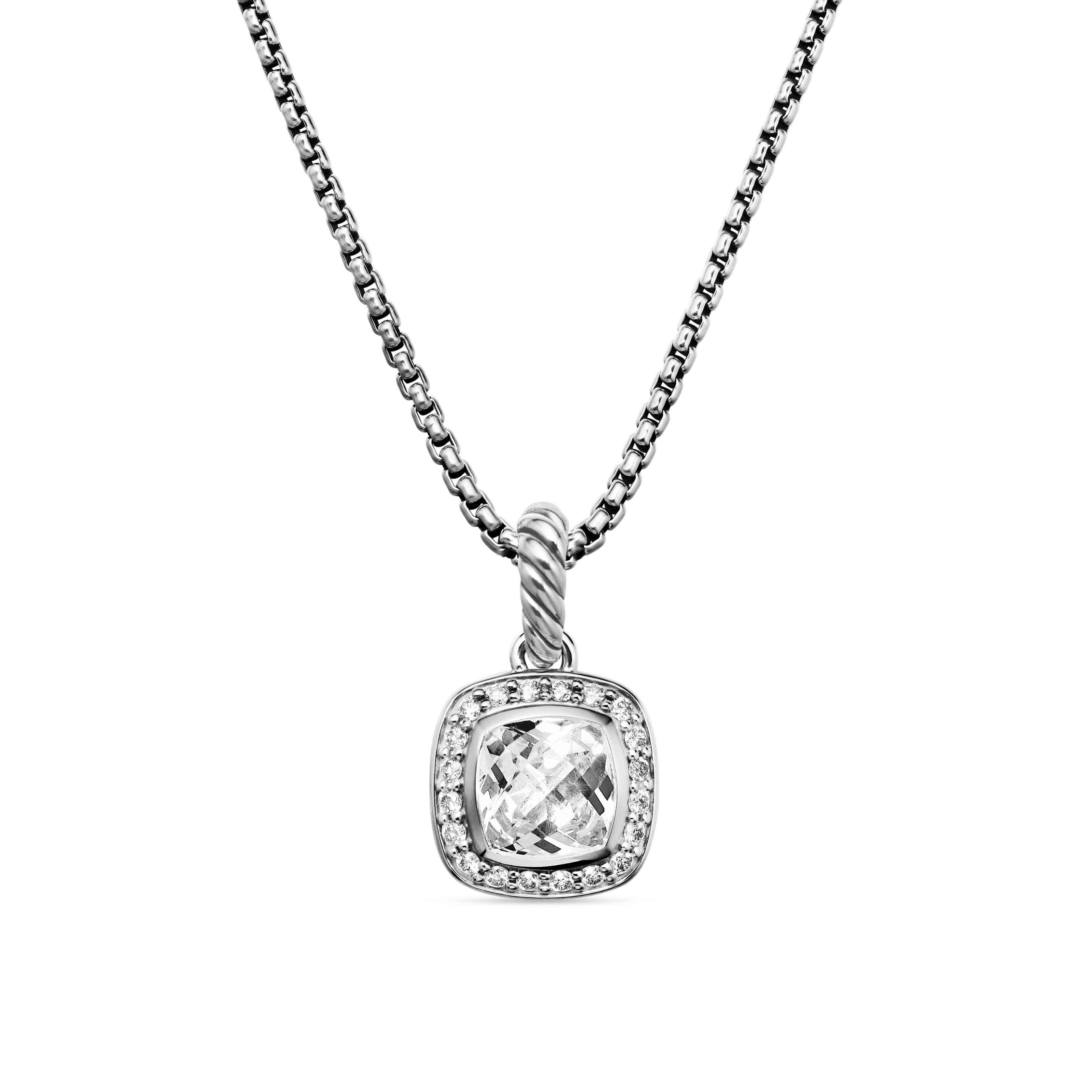 Petite Albion® Pendant Necklace in Sterling Silver with White Topaz and Pave Diamonds