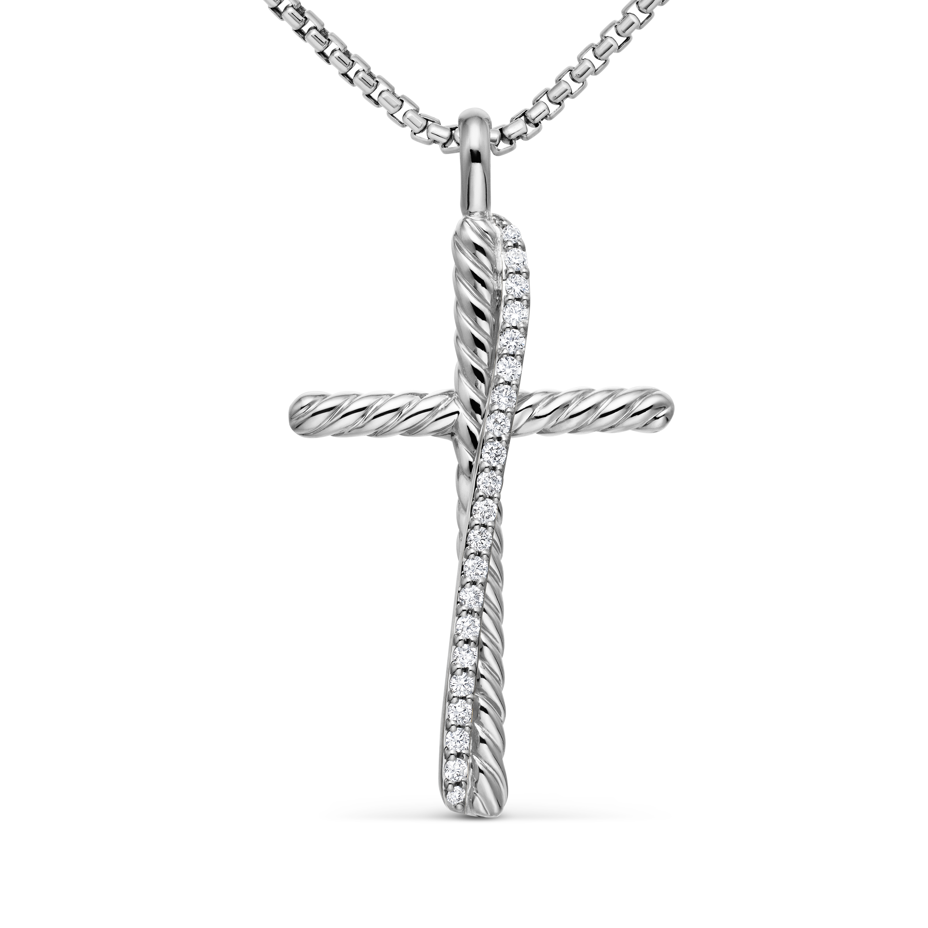 Crossover Cross Necklace in Sterling Silver with Diamonds, 35.6mm