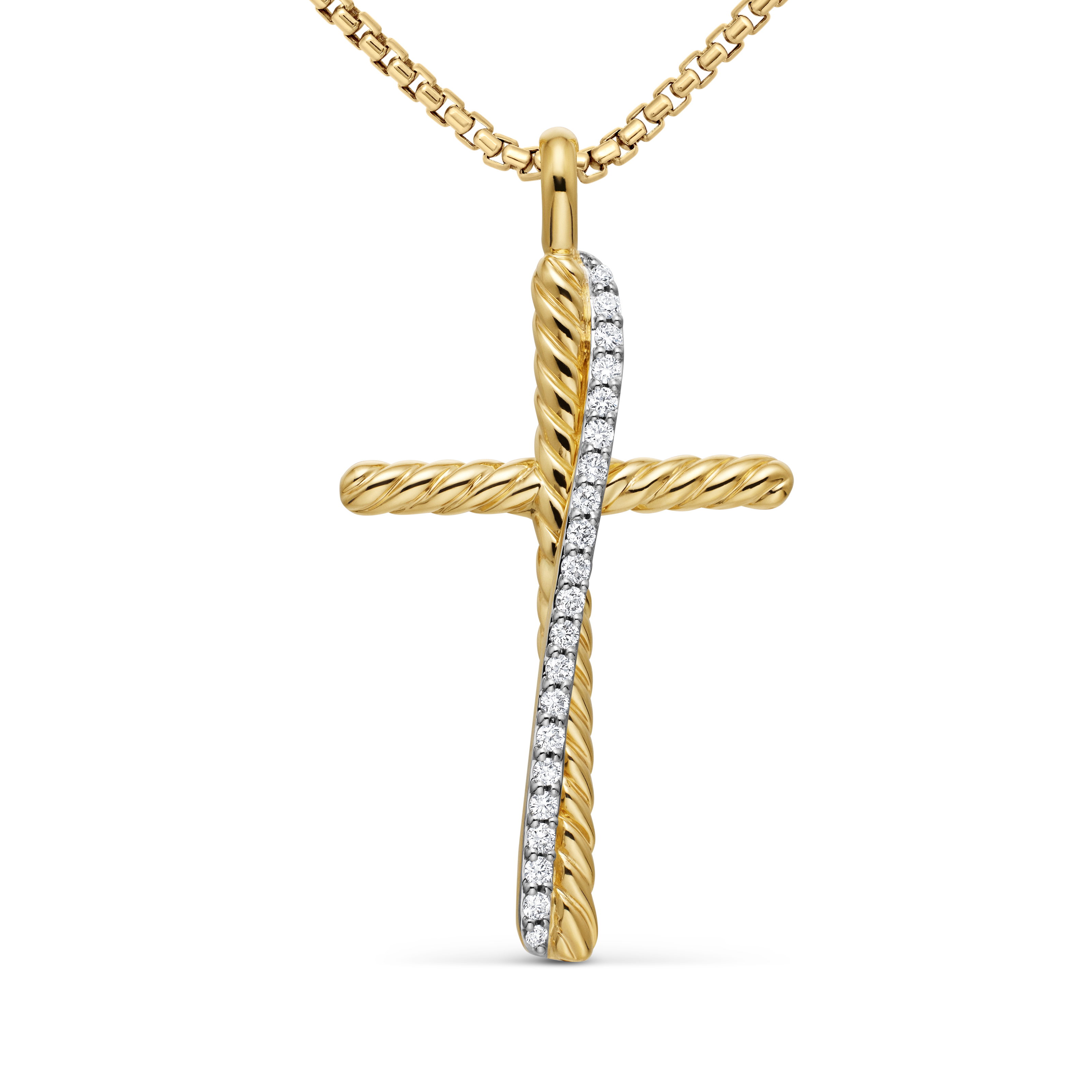 Crossover Cross Necklace in 18K Yellow Gold with Diamonds, 35.6mm