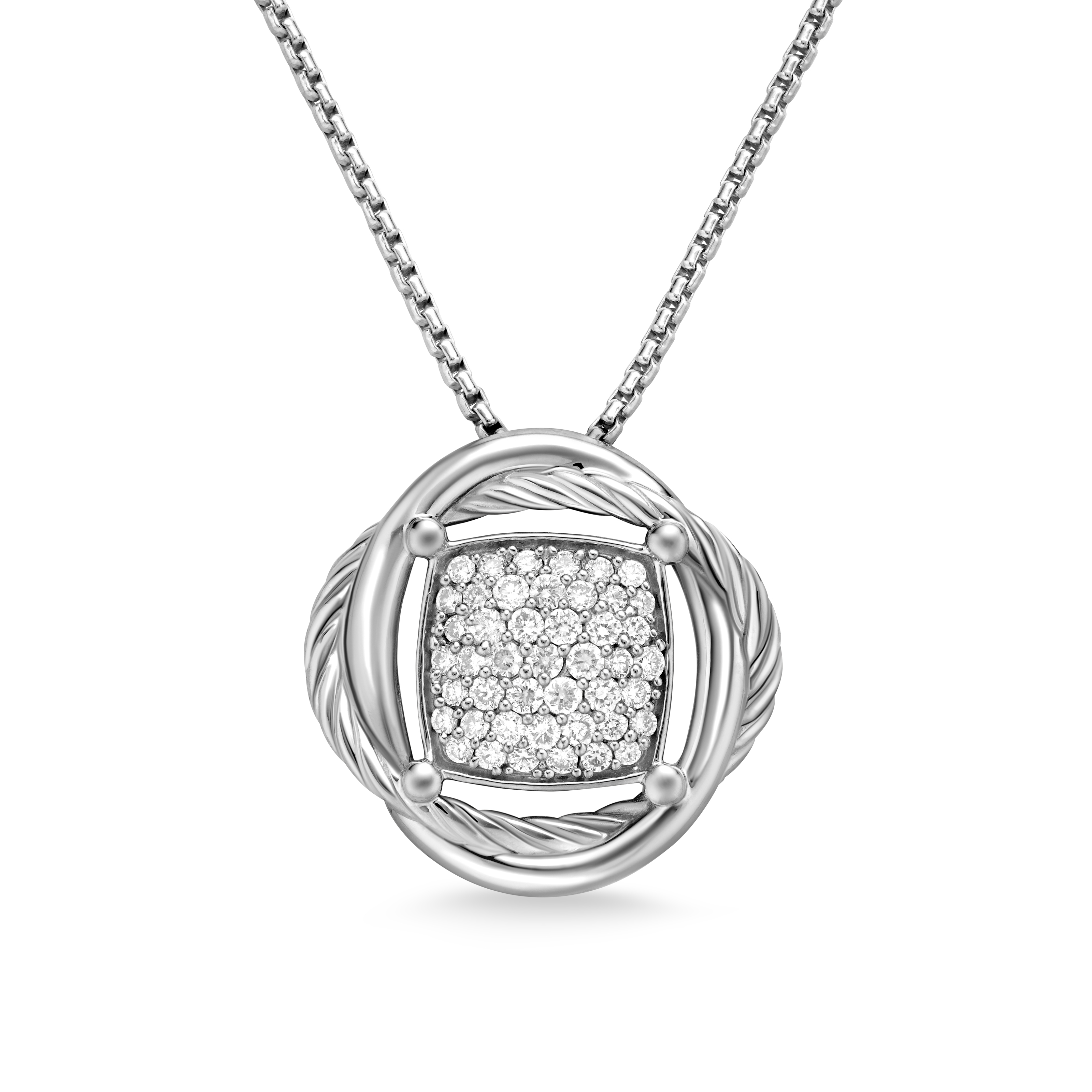 Infinity Pendant Necklace in Sterling Silver with Pave Diamonds