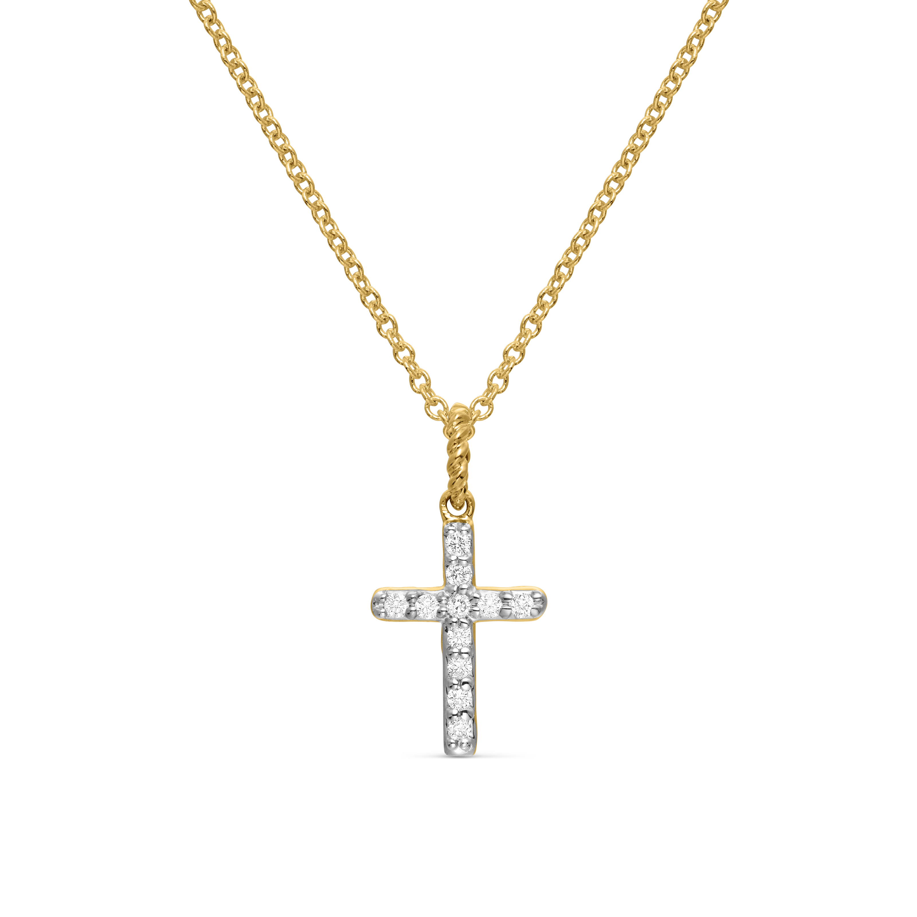 Cable Collectibles® Cross Necklace in 18K Yellow Gold with Diamonds, 17mm