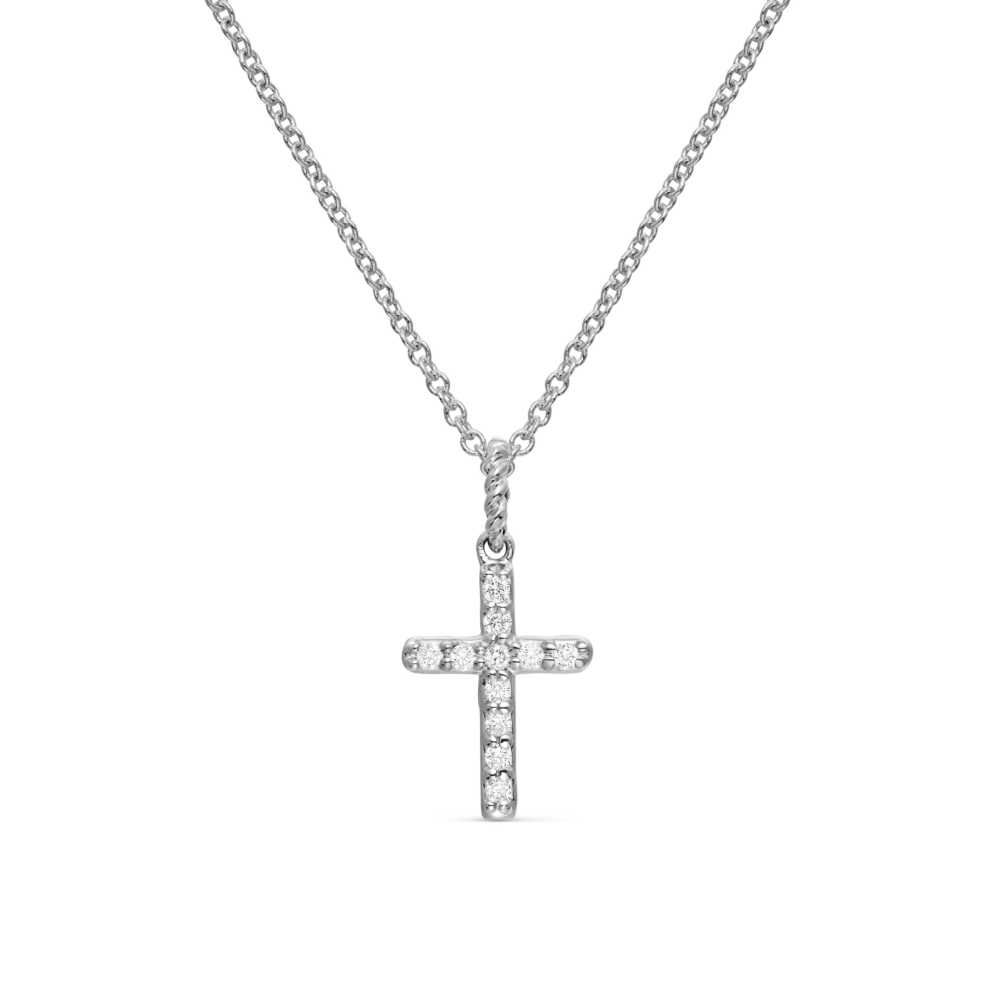 Cable Collectibles® Cross Necklace in 18K White Gold with Diamonds, 17mm