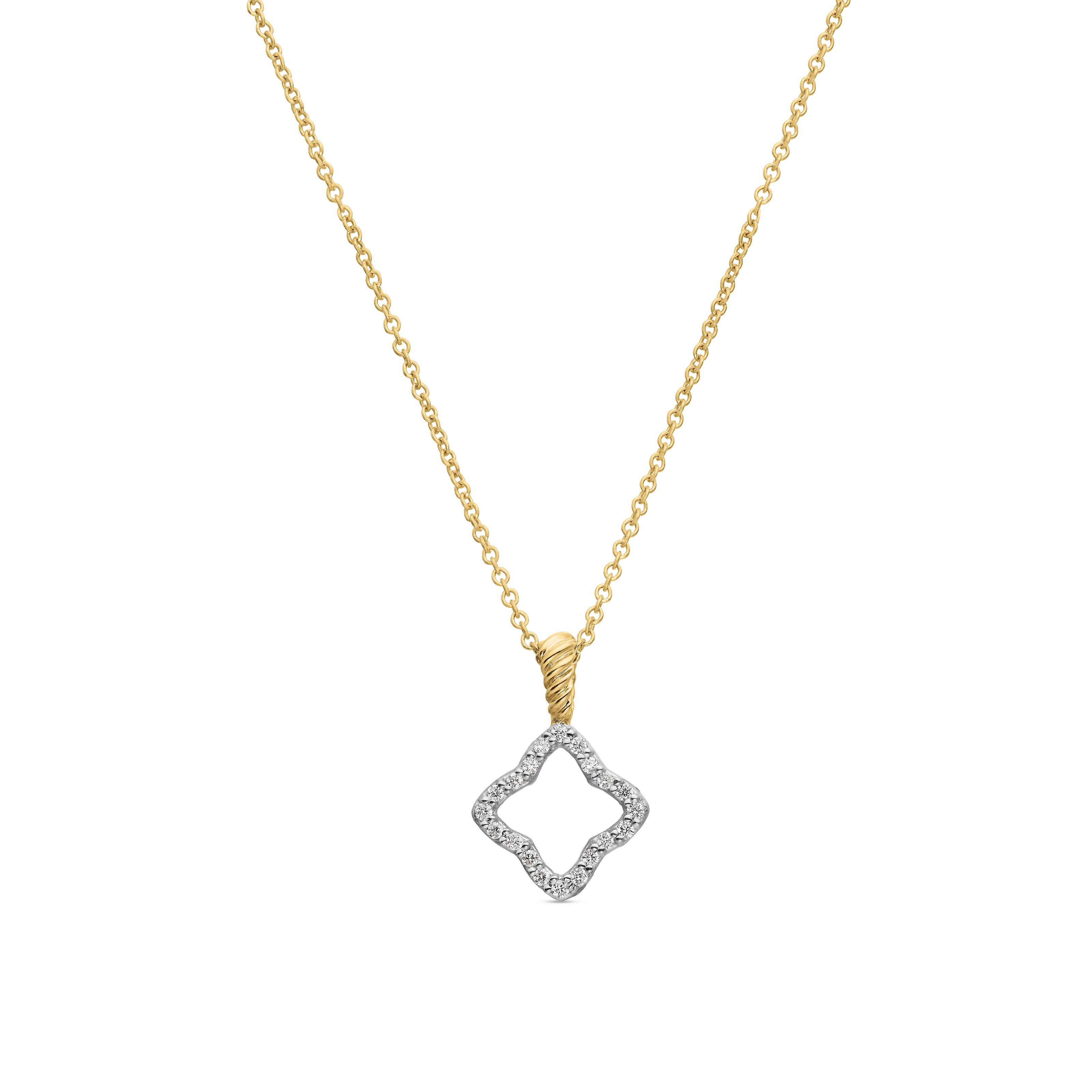 Cable Collectibles® Quatrefoil Necklace in 18K Yellow Gold with Diamonds, 17.5mm