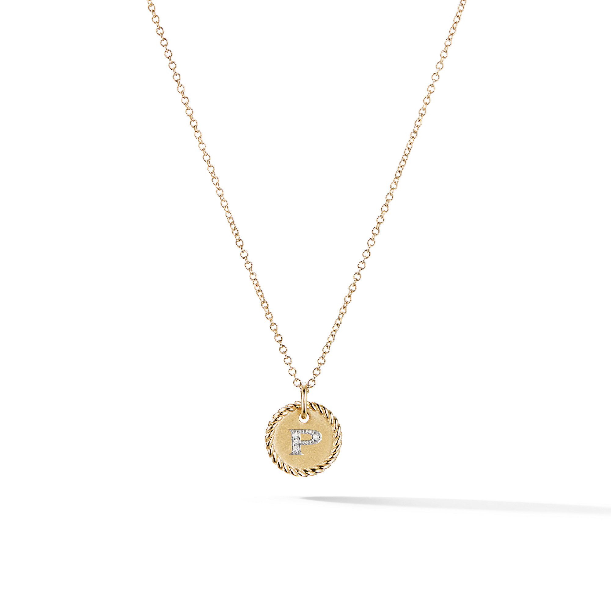P Pendant with Diamonds in Gold on Chain