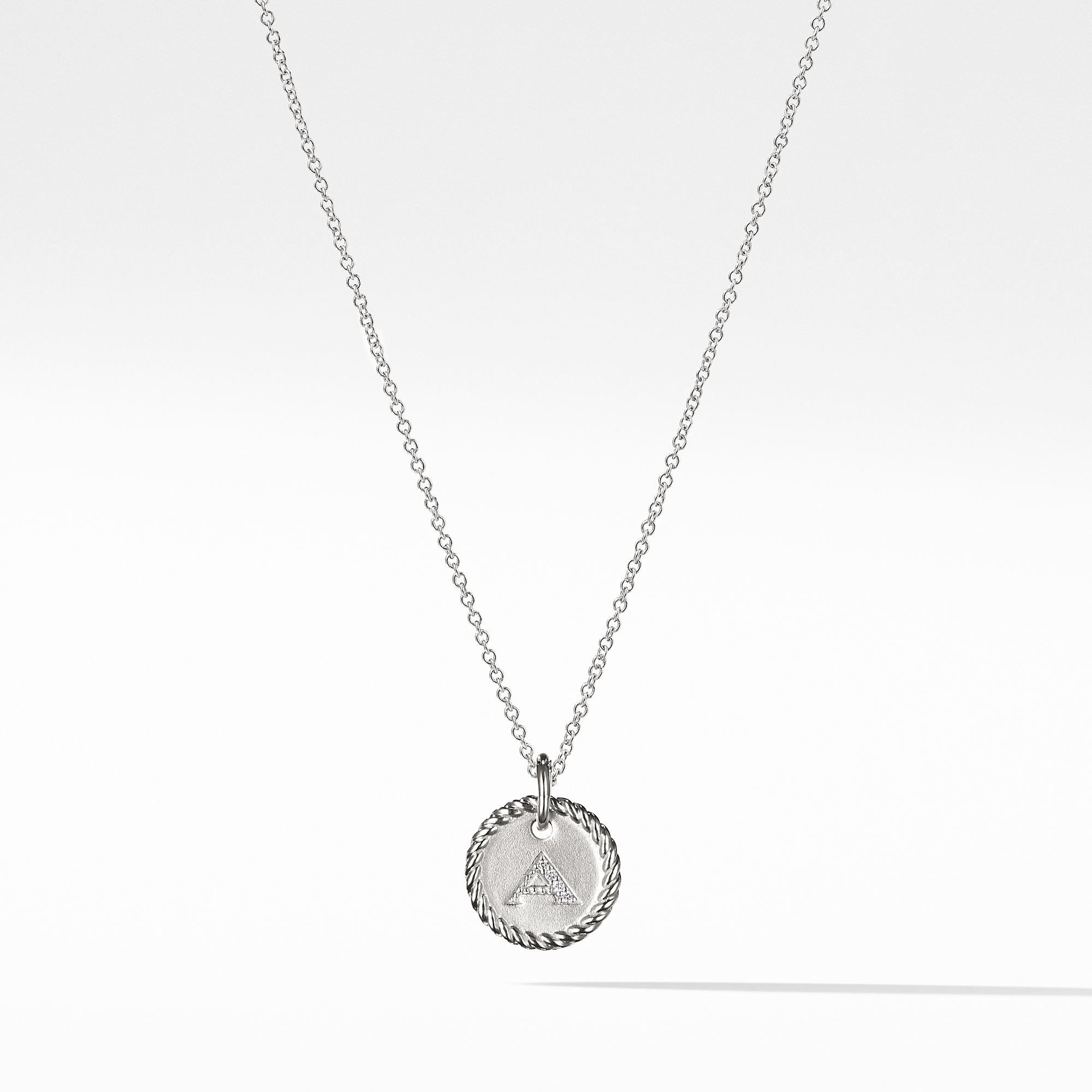 Initial Charm Necklace in 18K White Gold with Diamond A