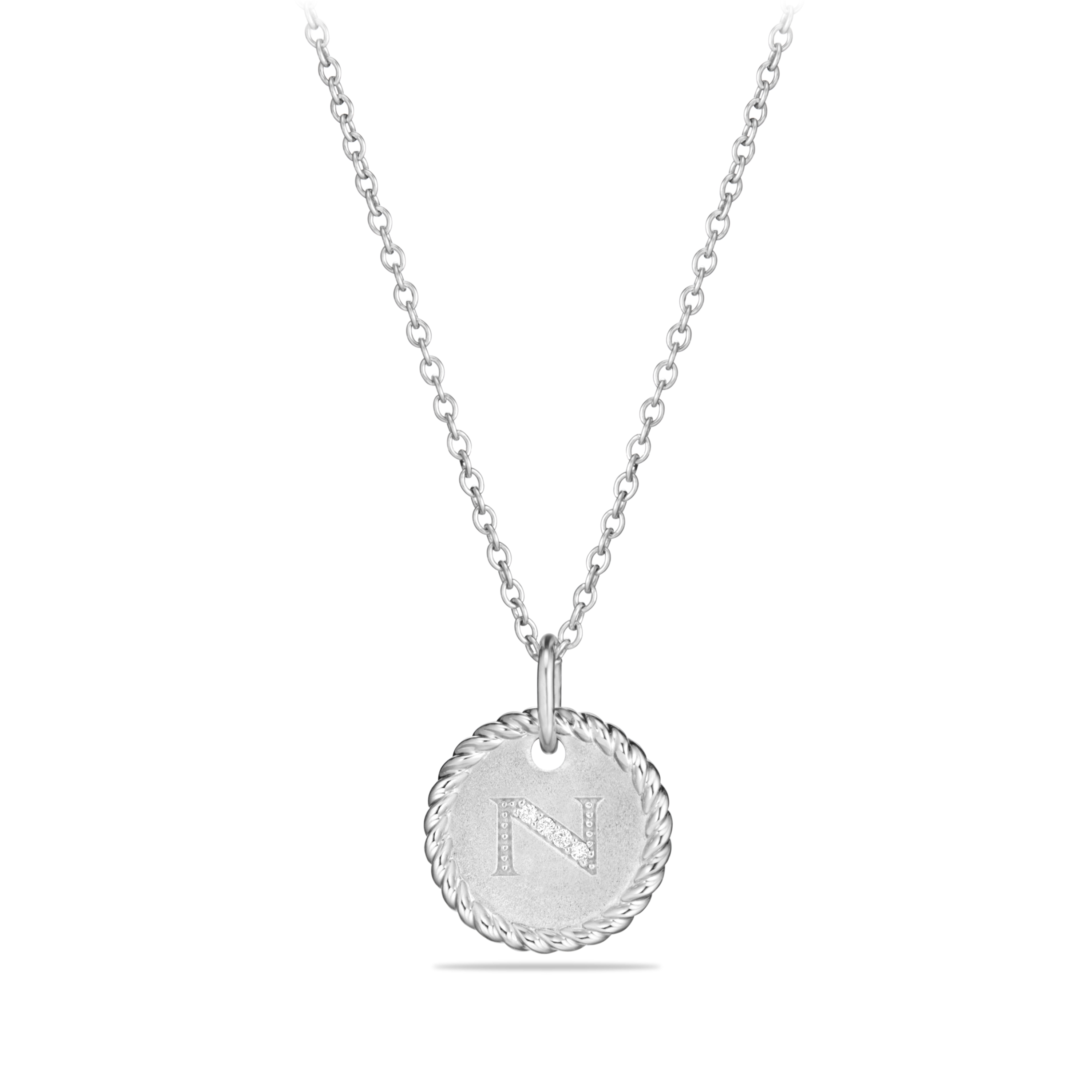 N Initial Charm Necklace in 18K White Gold with Pave Diamonds