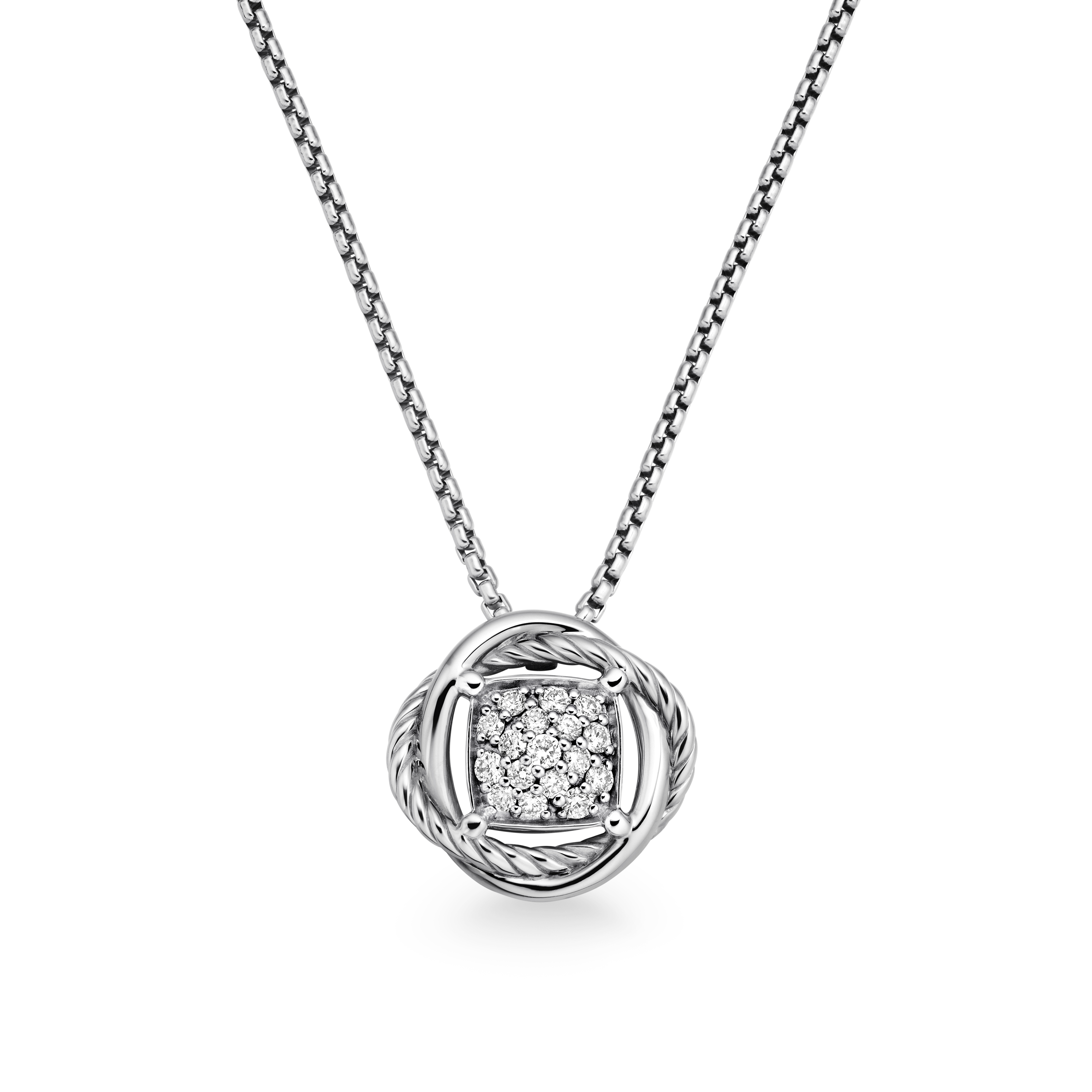 Infinity Pendant Necklace in Sterling Silver with Pave Diamonds