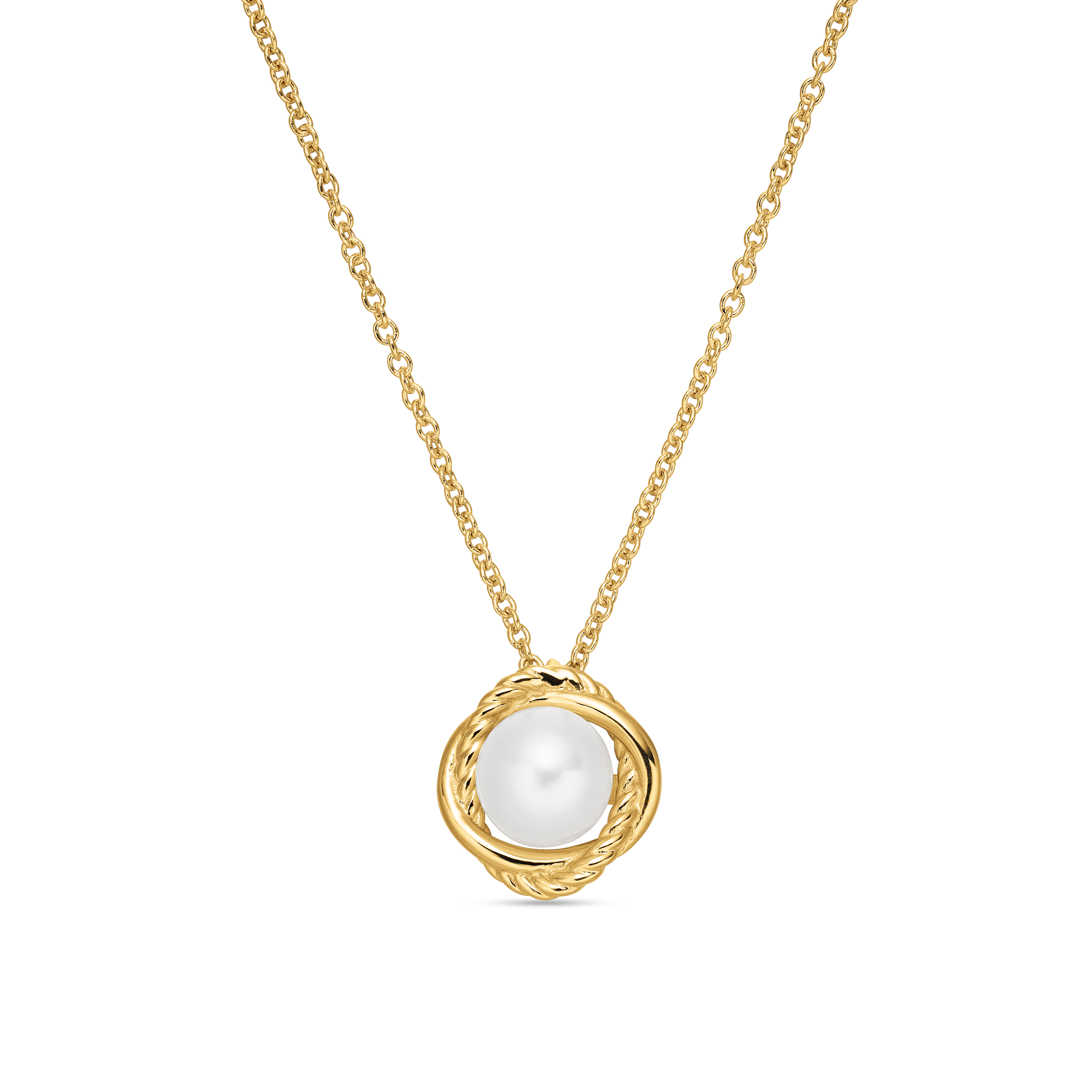 Infinity Pendant Necklace in 18K Yellow Gold with Pearl, 10mm