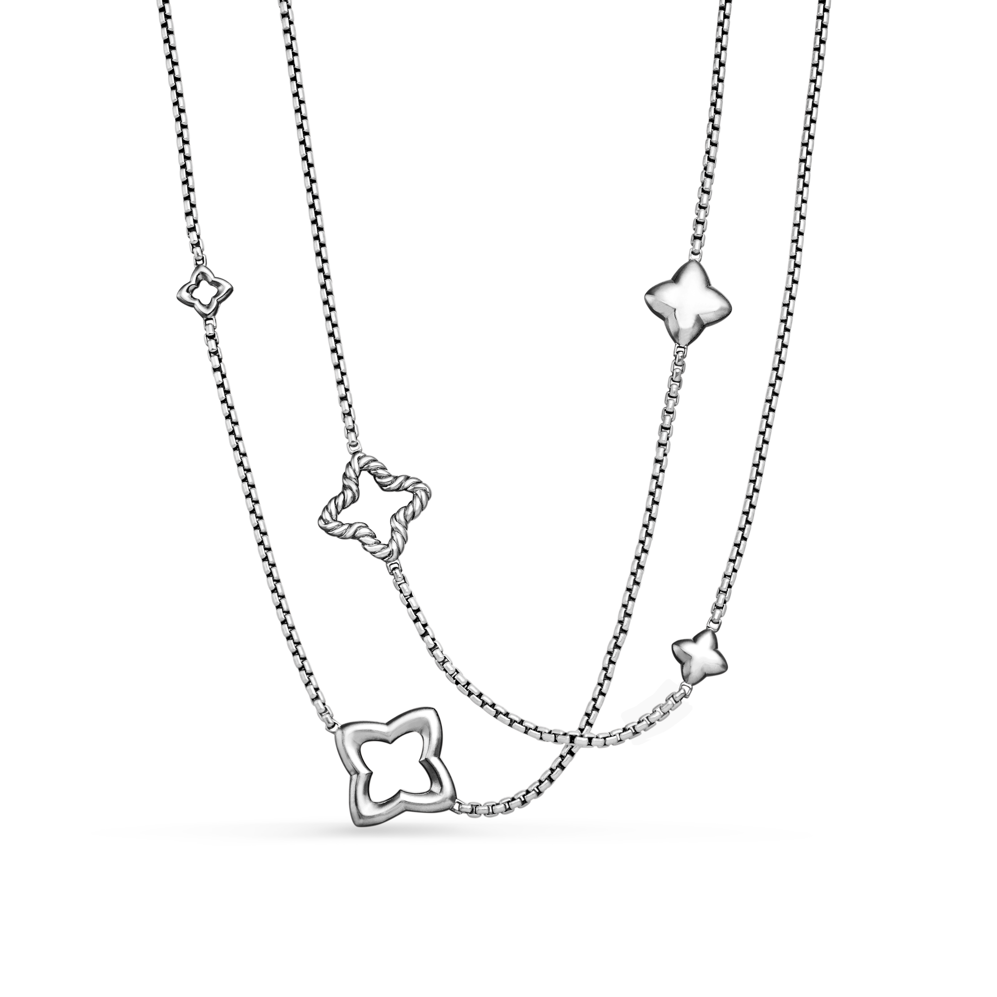 Quatrefoil Box Chain Necklace in Sterling Silver