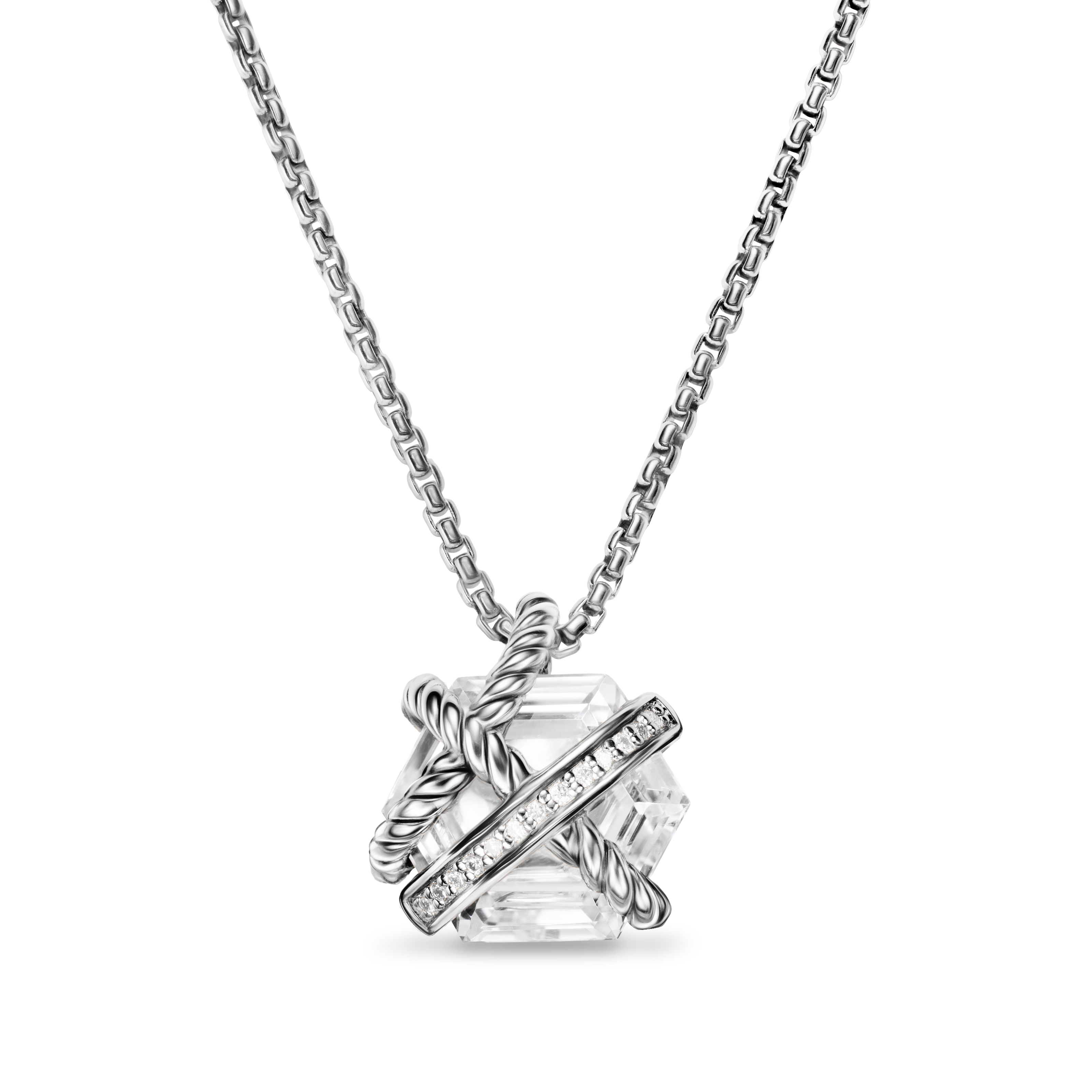 Cable Wrap Necklace in Sterling Silver with Crystal and Diamonds, 12.5mm