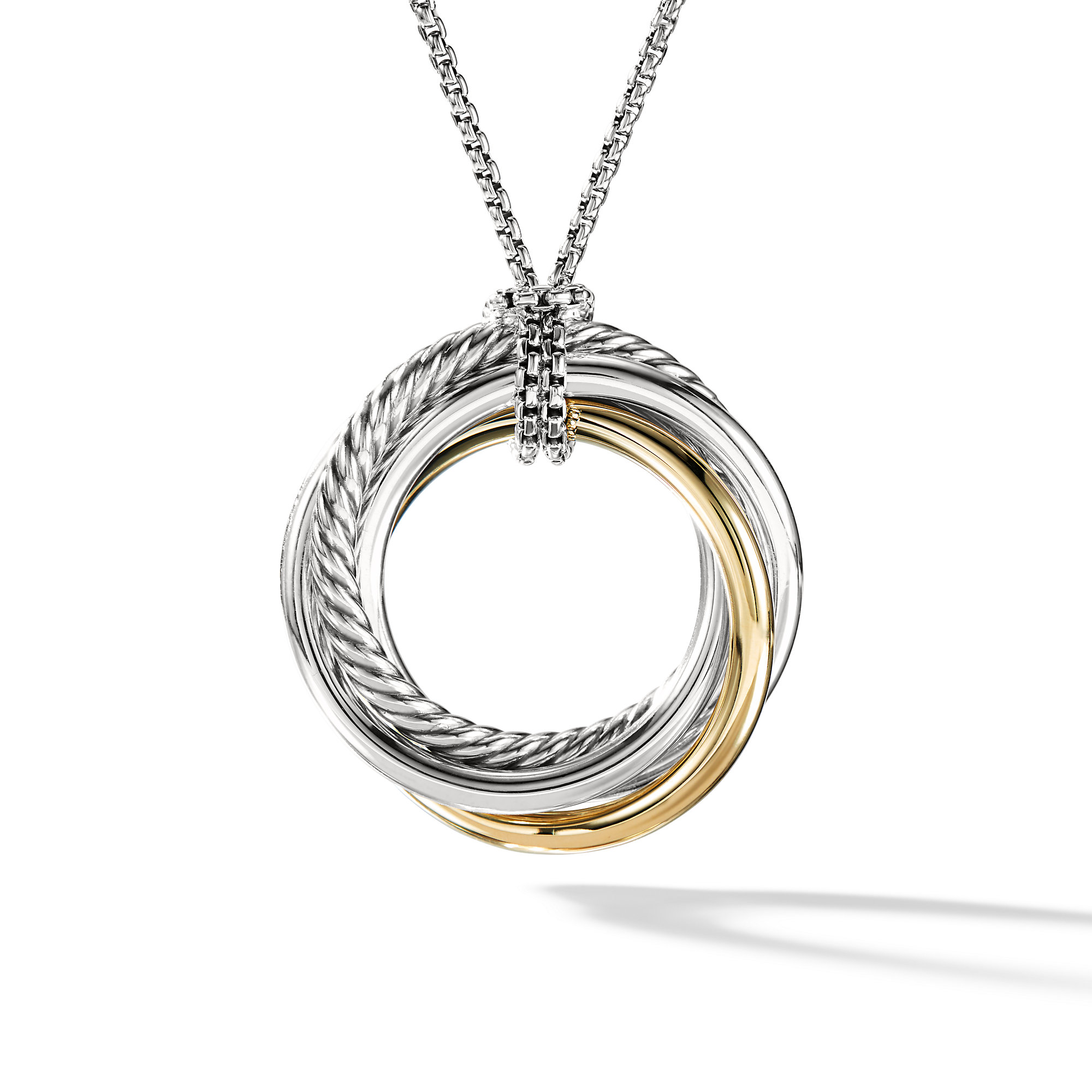 Crossover Pendant Necklace in Sterling Silver with 14K Yellow Gold, 37mm