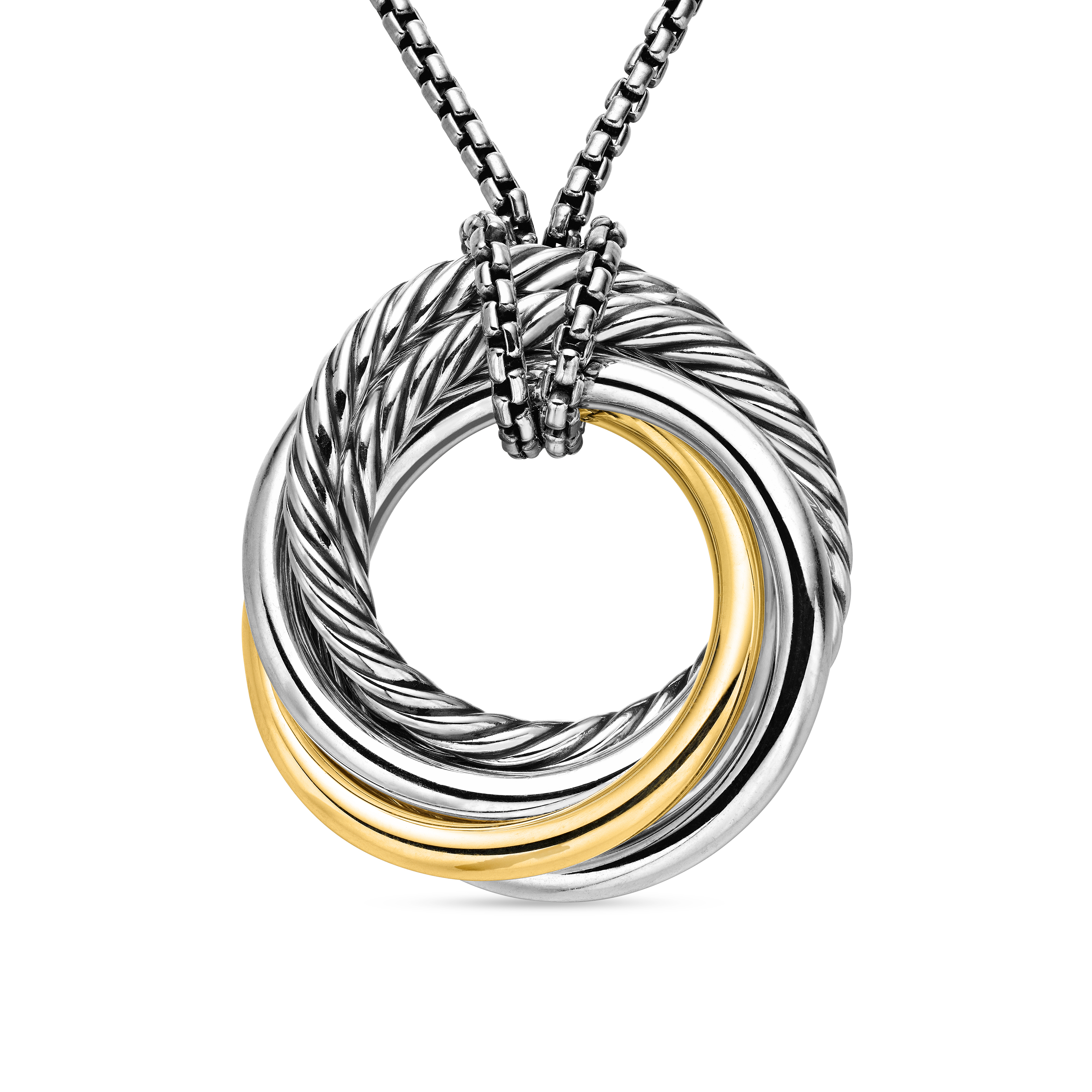 Crossover Pendant Necklace in Sterling Silver with 14K Yellow Gold, 28mm