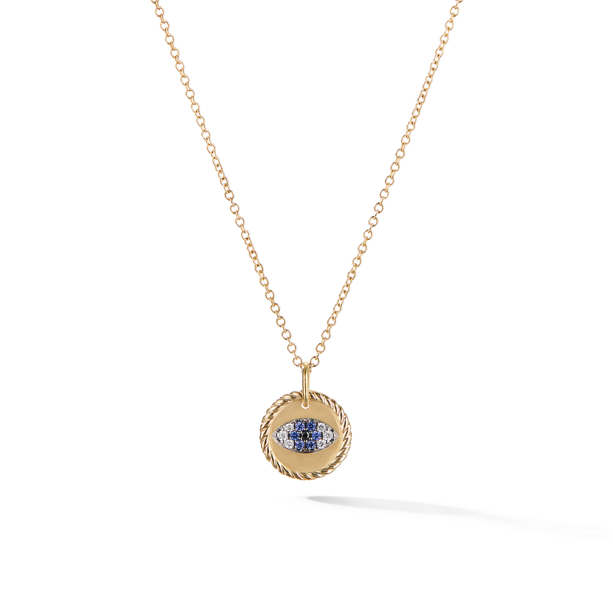 Cable Collectibles® Evil Eye Necklace in 18K Yellow Gold with Pave Blue Sapphires and Diamonds