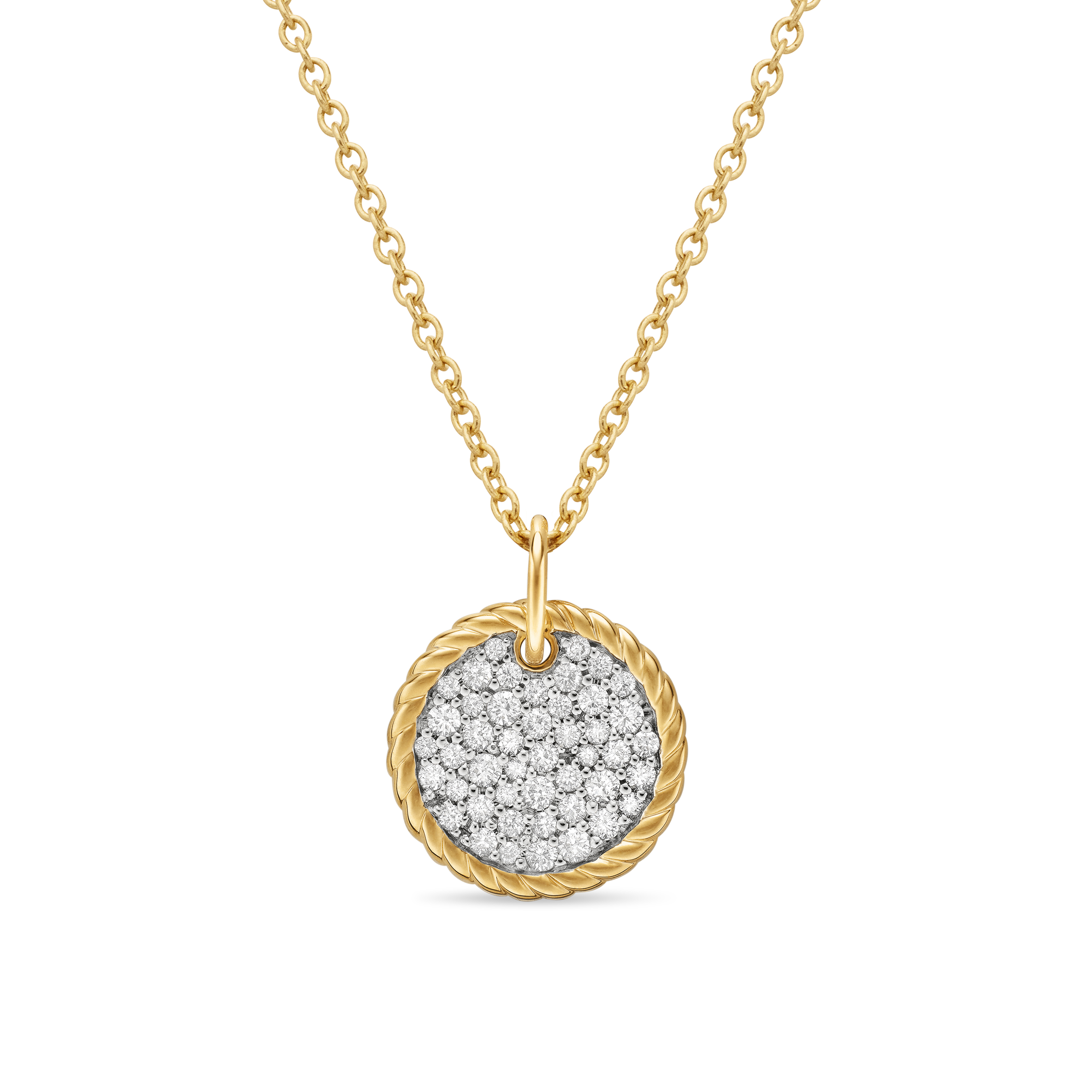 Cable Collectibles® Pavé Plate Necklace in 18K Yellow Gold with Diamonds, 11mm