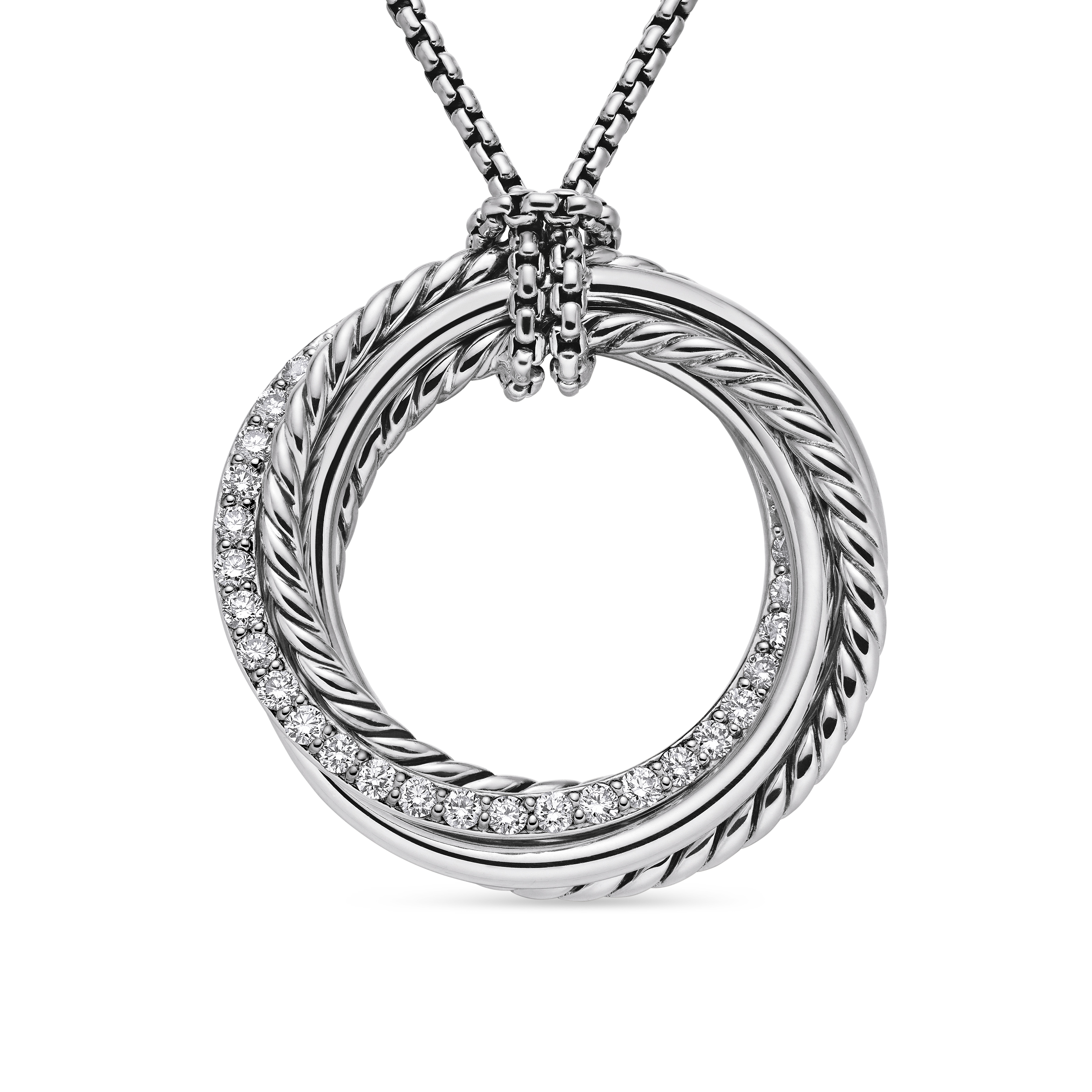 Crossover Pendant Necklace in Sterling Silver with Diamonds, 26mm