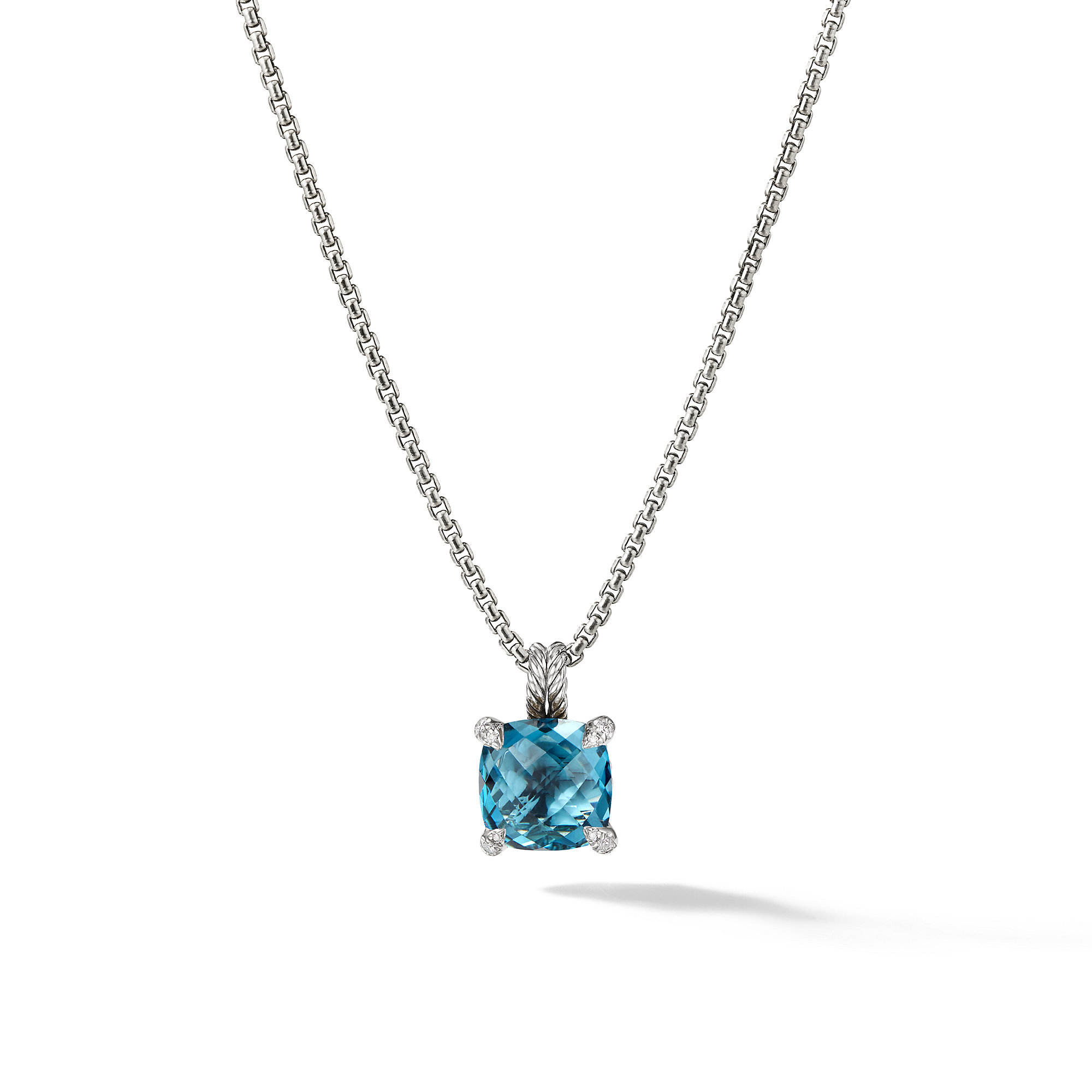 Chatelaine® Pendant Necklace in Sterling Silver with Hampton Blue Topaz and Pave Diamonds