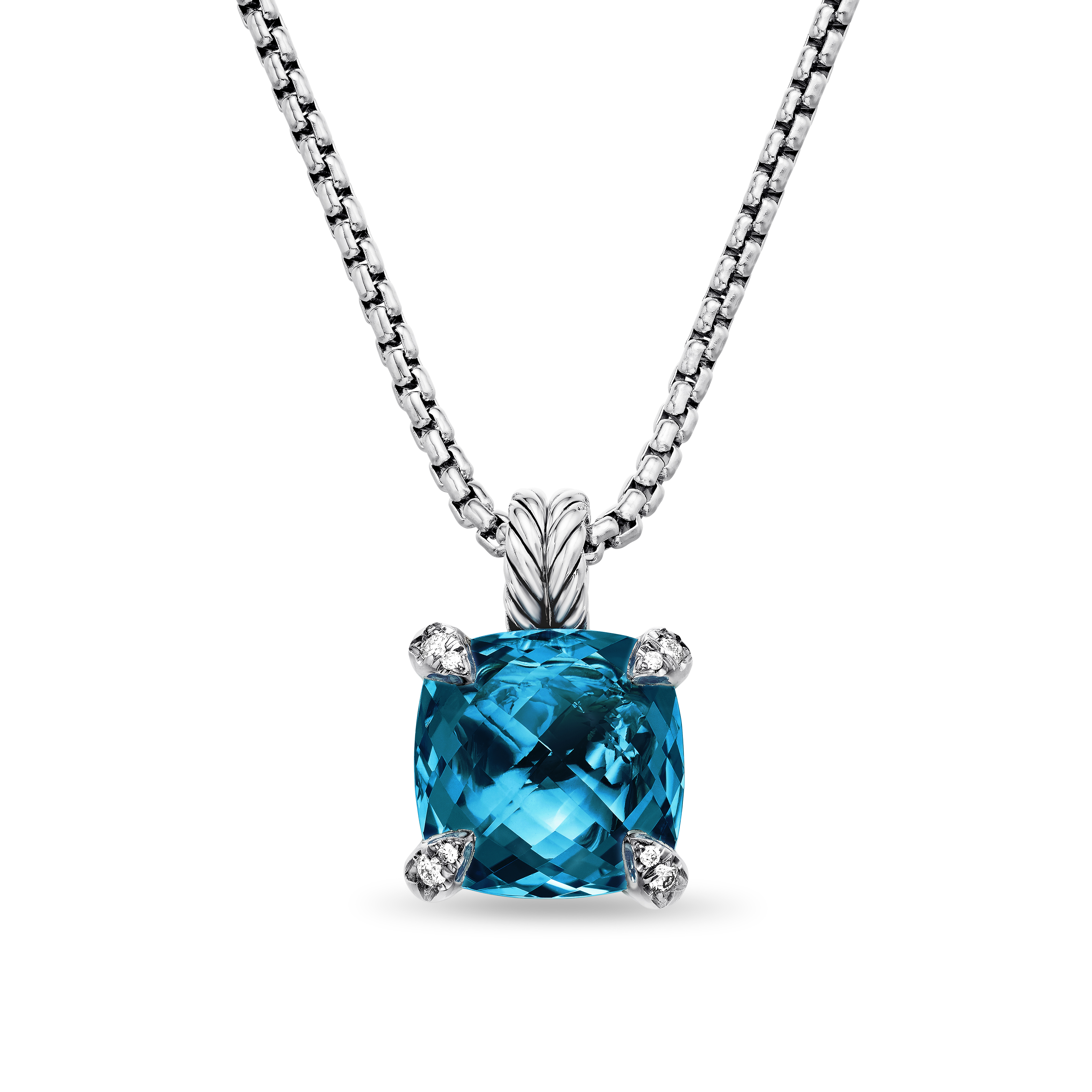 Chatelaine® Pendant Necklace in Sterling Silver with Hampton Blue Topaz and Diamonds, 11mm