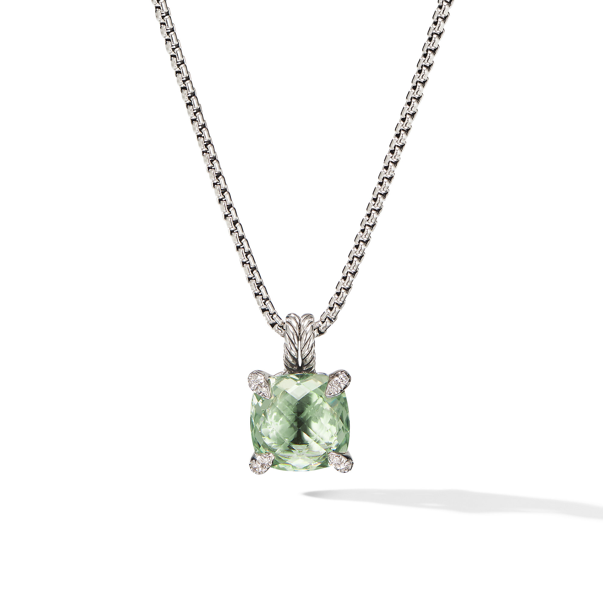Chatelaine® Pendant Necklace in Sterling Silver with Prasiolte and Pave Diamonds