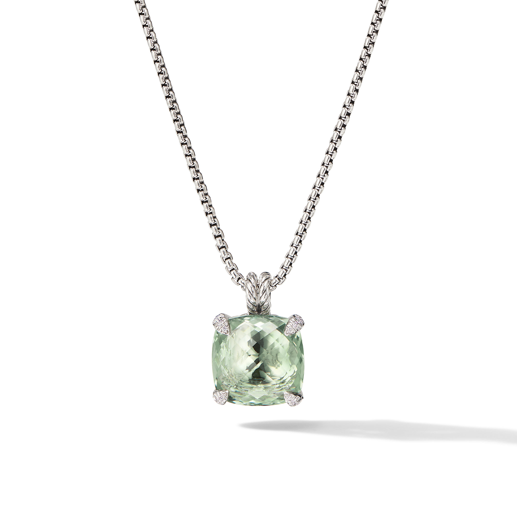 Chatelaine® Pendant Necklace in Sterling Silver with Prasiolte and Pave Diamonds