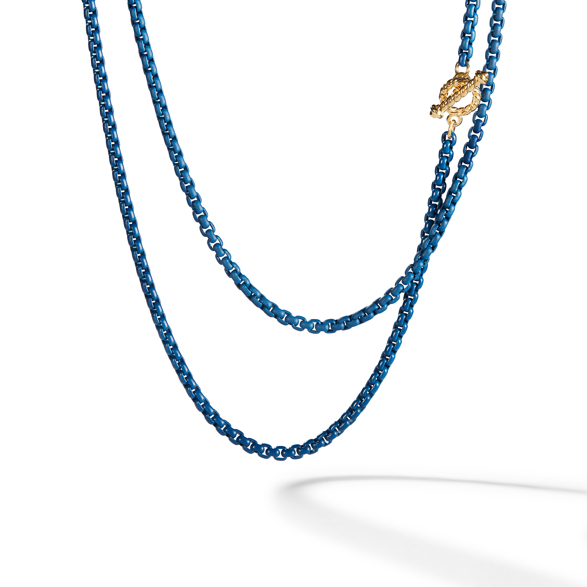 DY Bel Aire Color Box Chain Necklace in Navy Acrylic with 14K Yellow Gold Accents, 2.7mm