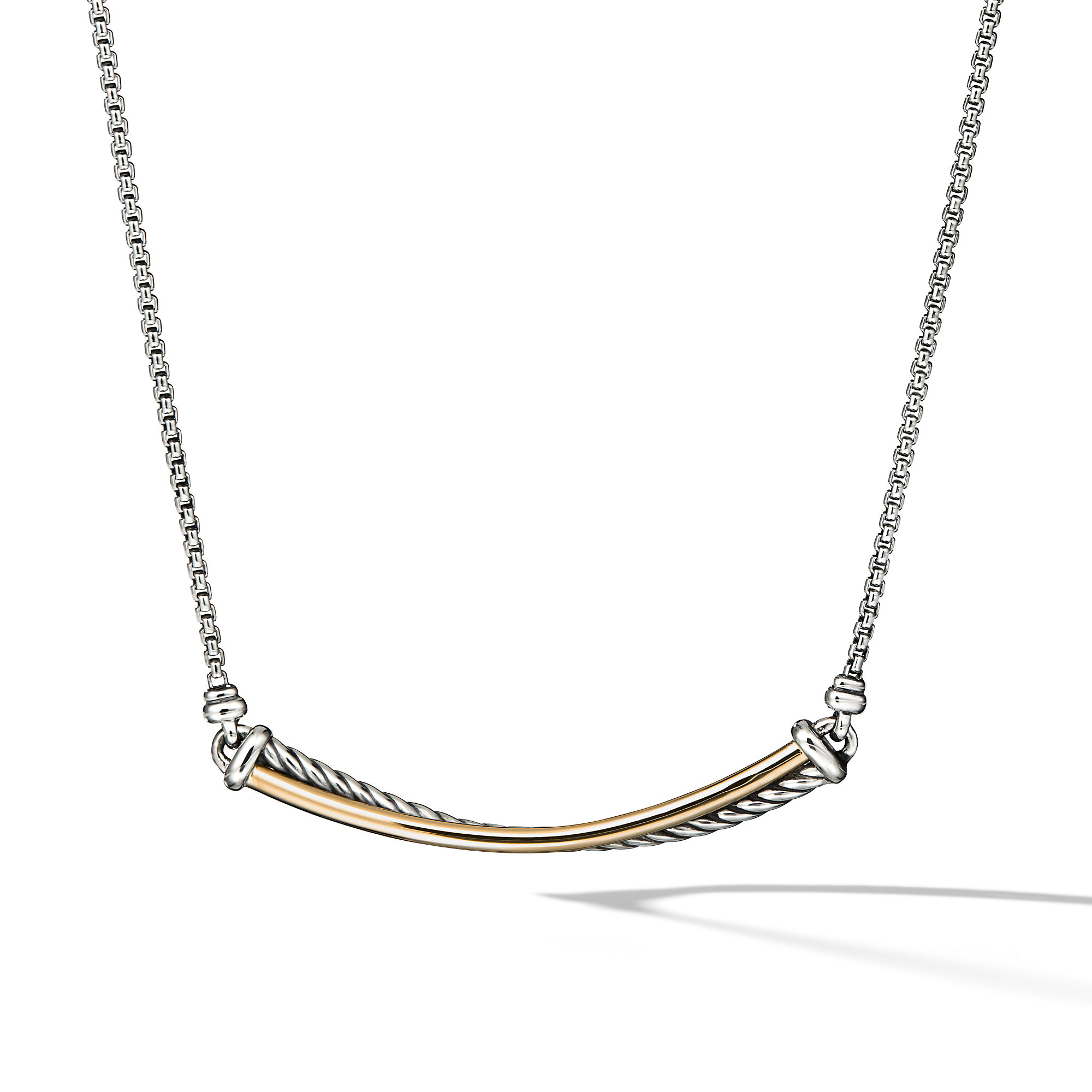 Crossover Bar Necklace in Sterling Silver with 18K Yellow Gold