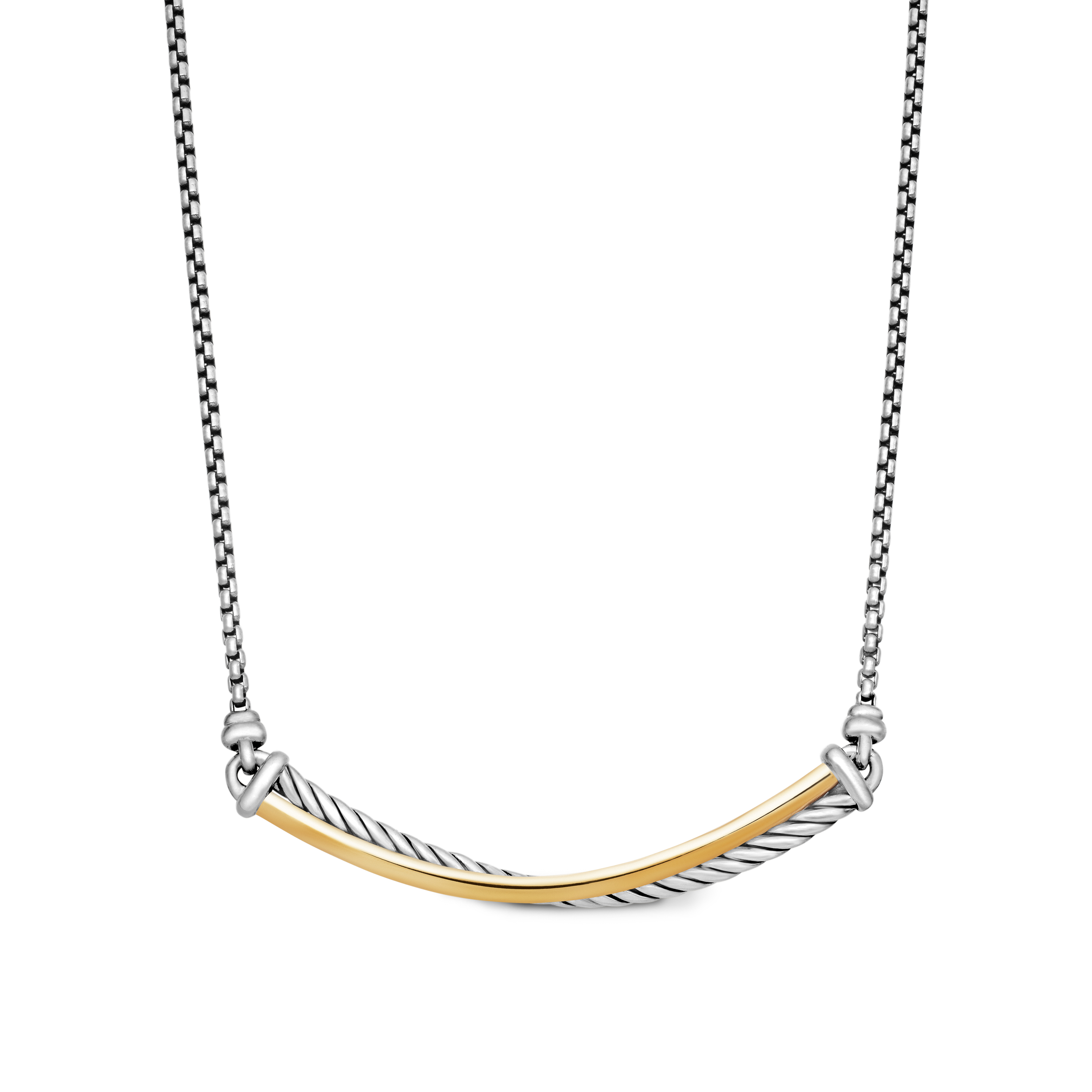 Crossover Bar Necklace in Sterling Silver with 18K Yellow Gold