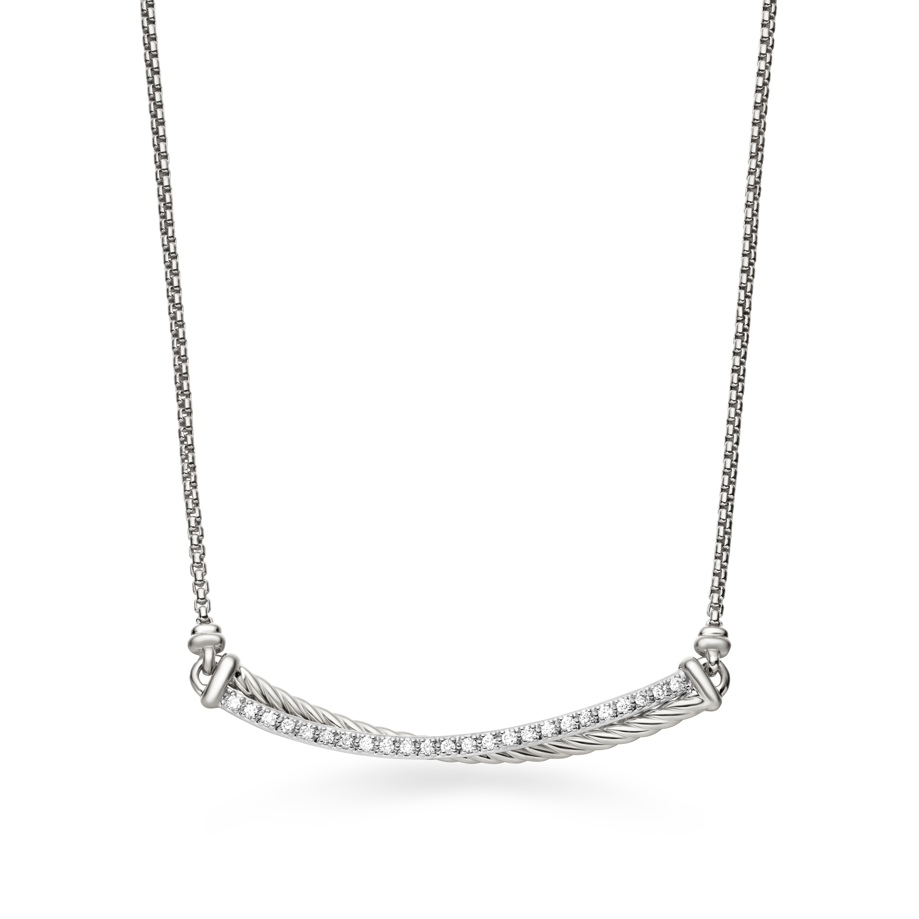 Crossover Bar Necklace in Sterling Silver with Pave Diamonds