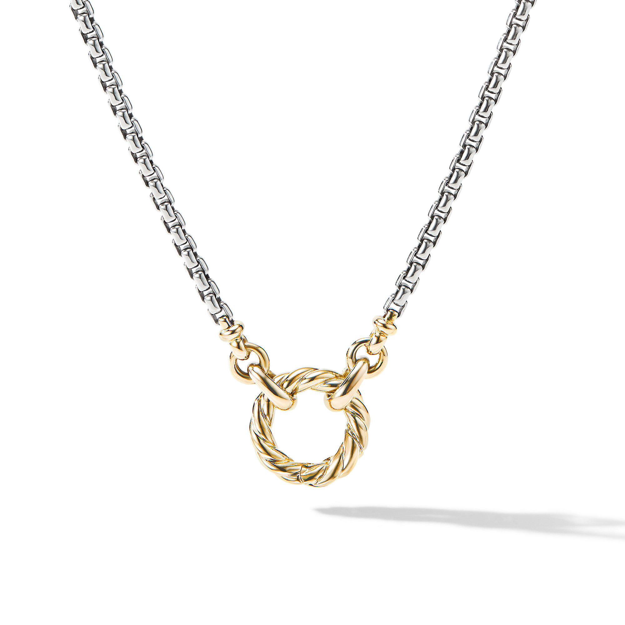 Cable Amulet Vehicle Box Chain Necklace in Sterling Silver with 18K Yellow Gold, 2.7mm