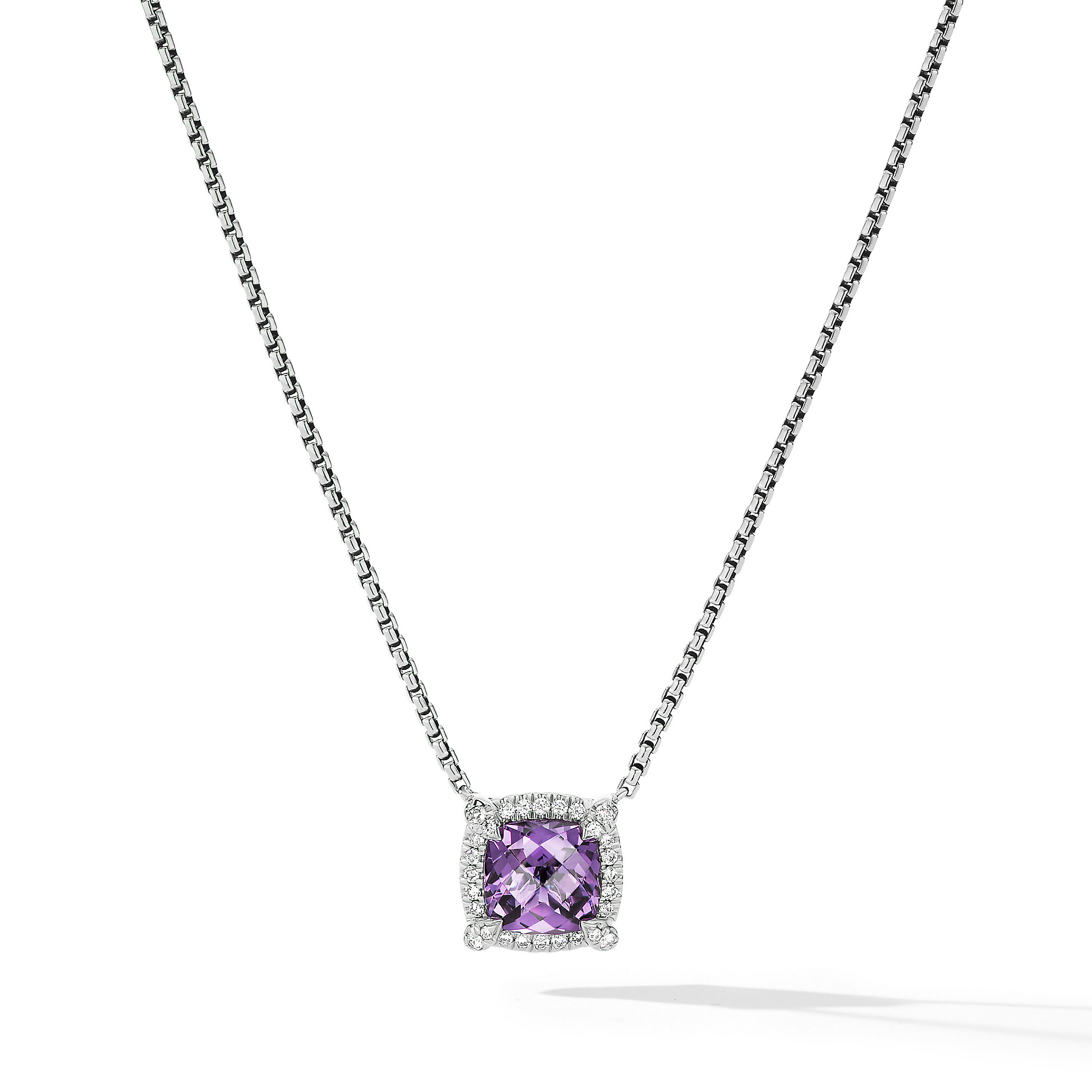Petite Chatelaine® Pave Bezel Pendant Necklace in Sterling Silver with Amethyst and Diamonds