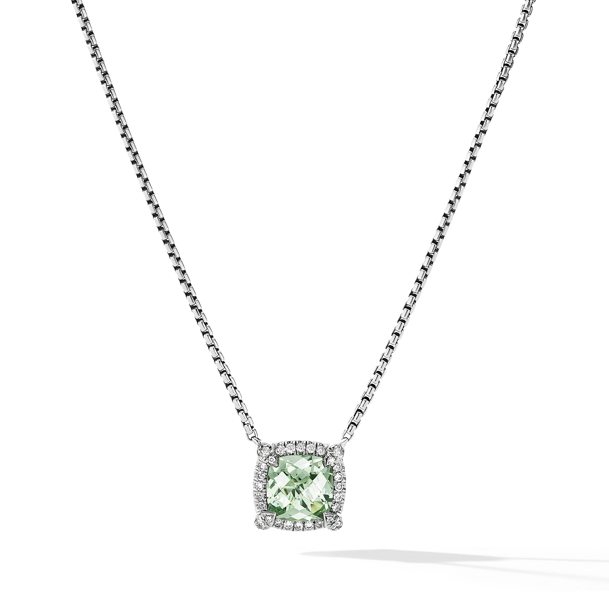 Petite Chatelaine® Pave Bezel Pendant Necklace in Sterling Silver with Prasiolite and Diamonds